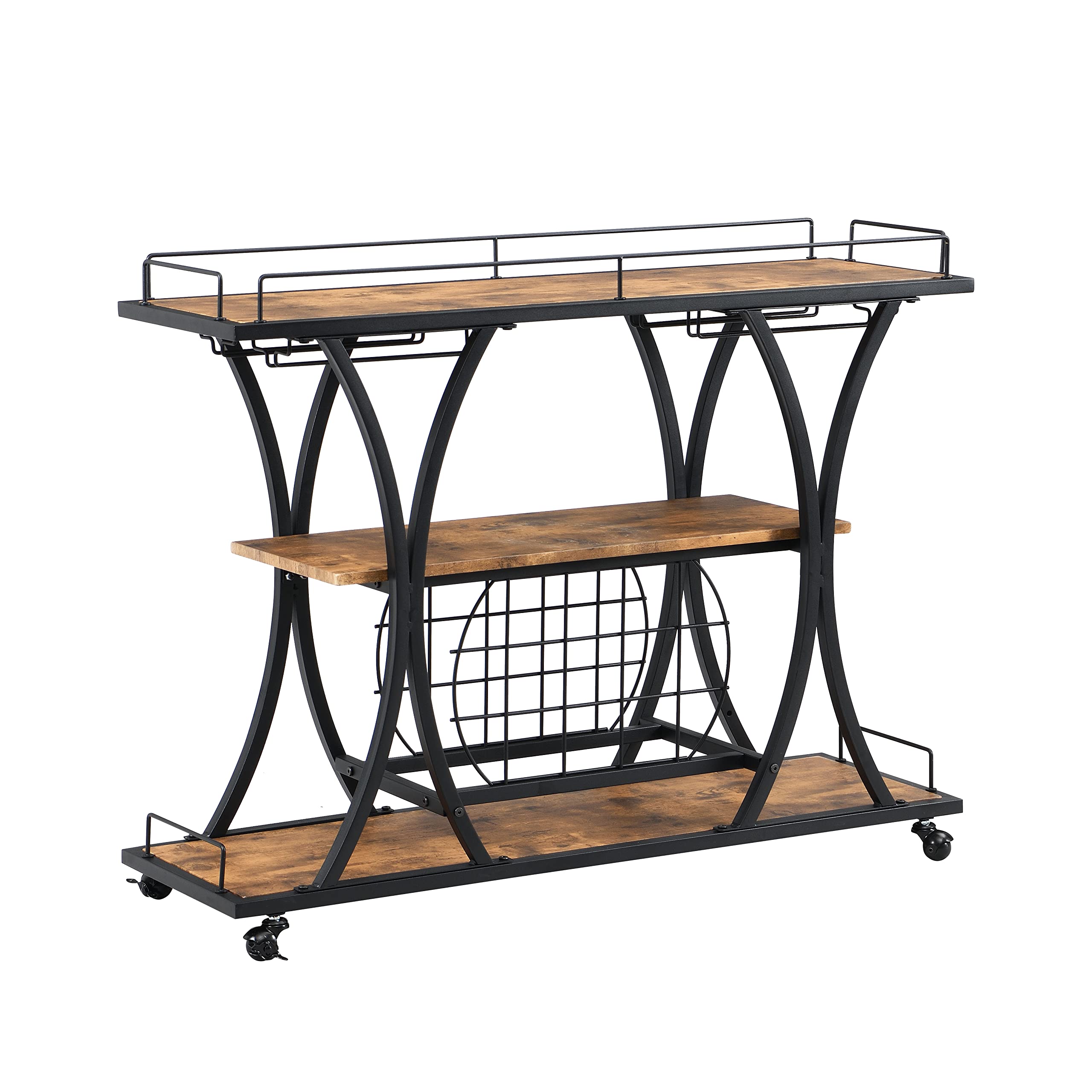 Goujxcy Mobile Kitchen Island Cart with Storage - Rolling Kitchen Cart with Drawers, Cabinets & Lockable Casters - Adjustable Shelves for Small Spaces (A1-Brown) - Perfect for Compact Kitchens, Dining Areas & Home Organization