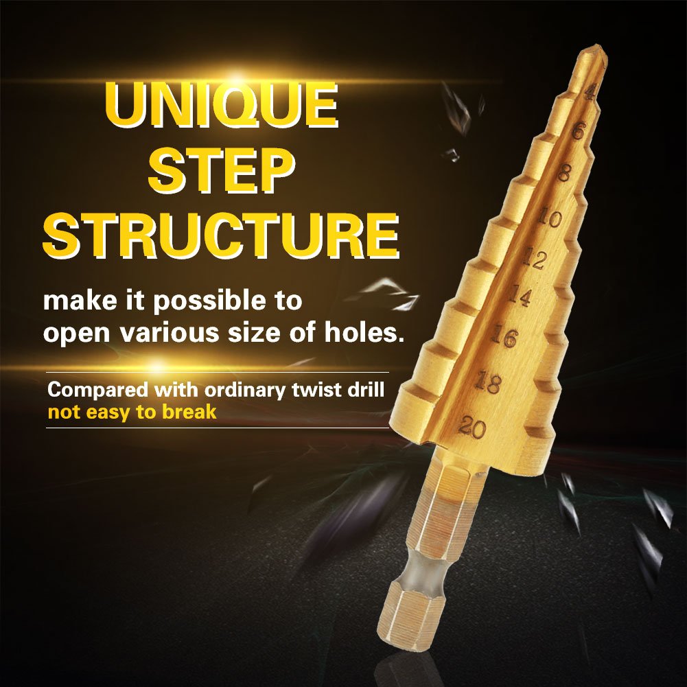 HSS Step Drill Bit Set 4-20mm - Hex Shank Hole Cutter for Steel, Bronze & Aluminum - Perfect for Metalworking, DIY Projects & Home Repairs