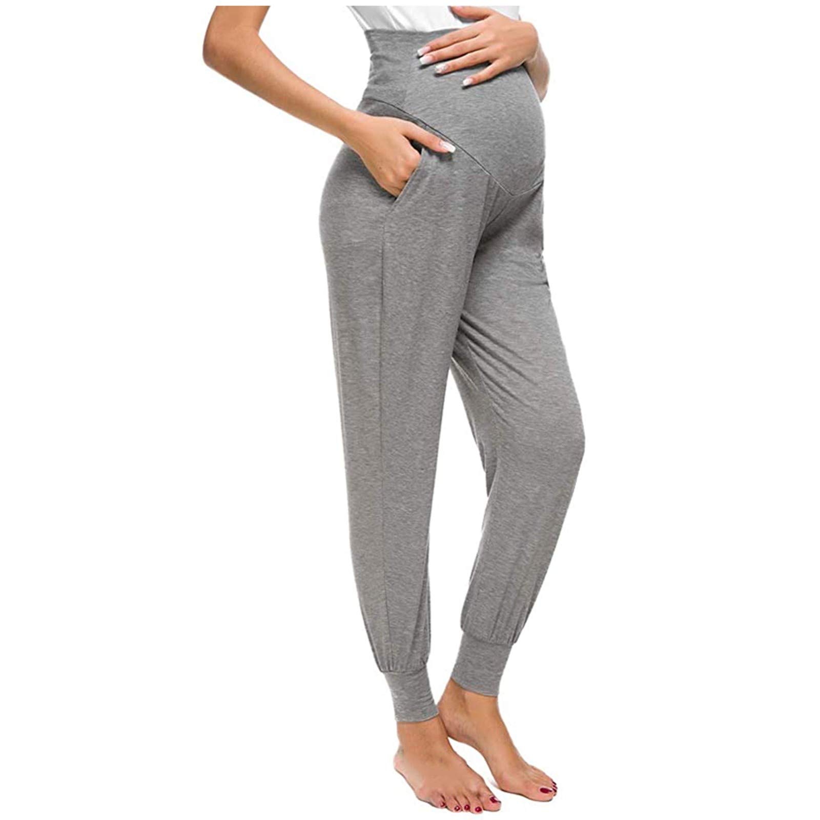 Stretchy Maternity Pants for Women - Comfortable Solid Color Lounge & Cargo Pants - Perfect for Pregnancy, Postpartum & Casual Wear