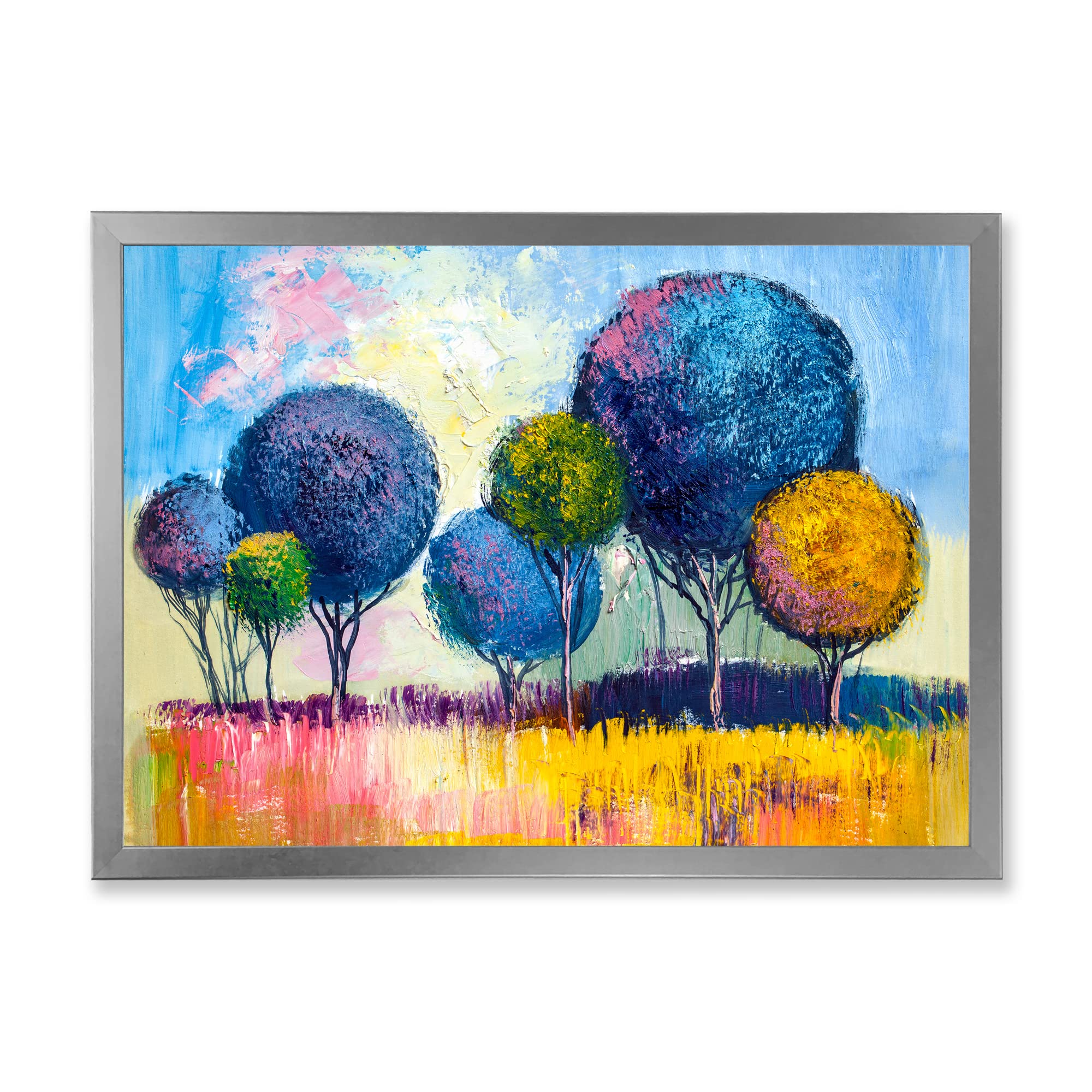 DesignQ Autumn Fantasy Trees III Modern Framed Wall Art - Nature Inspired Home Decor for Living Room, Bedroom & Office