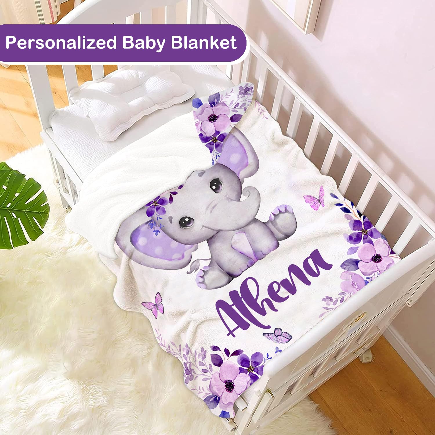 Personalized Baby Blankets for Girls & Boys - Custom Name Baby Blanket | Ultra Soft Elephant Blanket Gift for Newborns, Infants & Kids | Perfect for Nursery, Christening & Birthday Presents