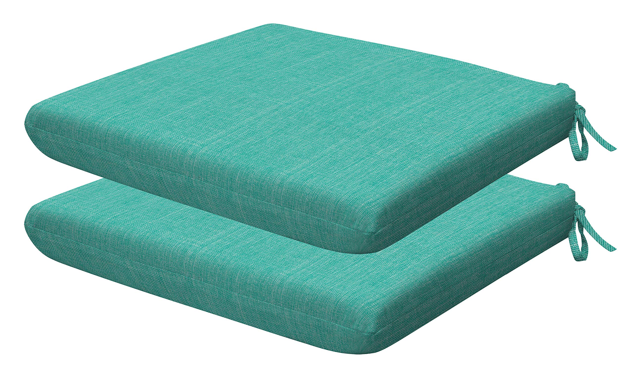 Honeycomb Textured Solid Aqua Universal Seat Cushions - Indoor/Outdoor Use, Weather-Resistant, Recycled Polyester Fill (Pack of 2, 18