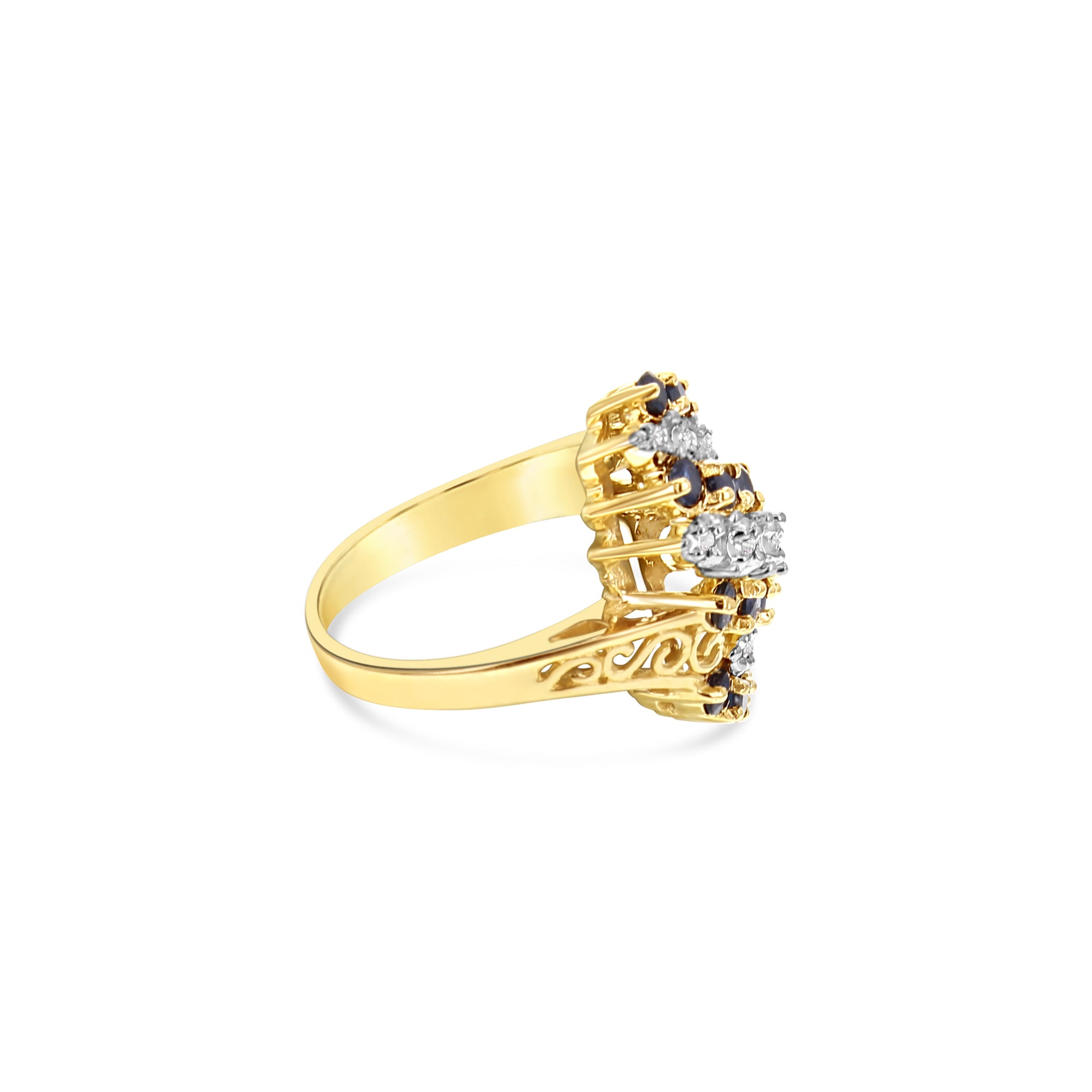 10k Yellow Gold Sapphire Diamond Cocktail Ring for Women - Elegant Party Jewelry Gift for Bridesmaids, Anniversary & Evening Events