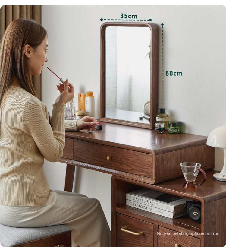 Solid Oak Wood Extendable Dressing Table - Walnut Finish | Elegant Vanity Desk for Bedroom, Makeup Station & Home Decor