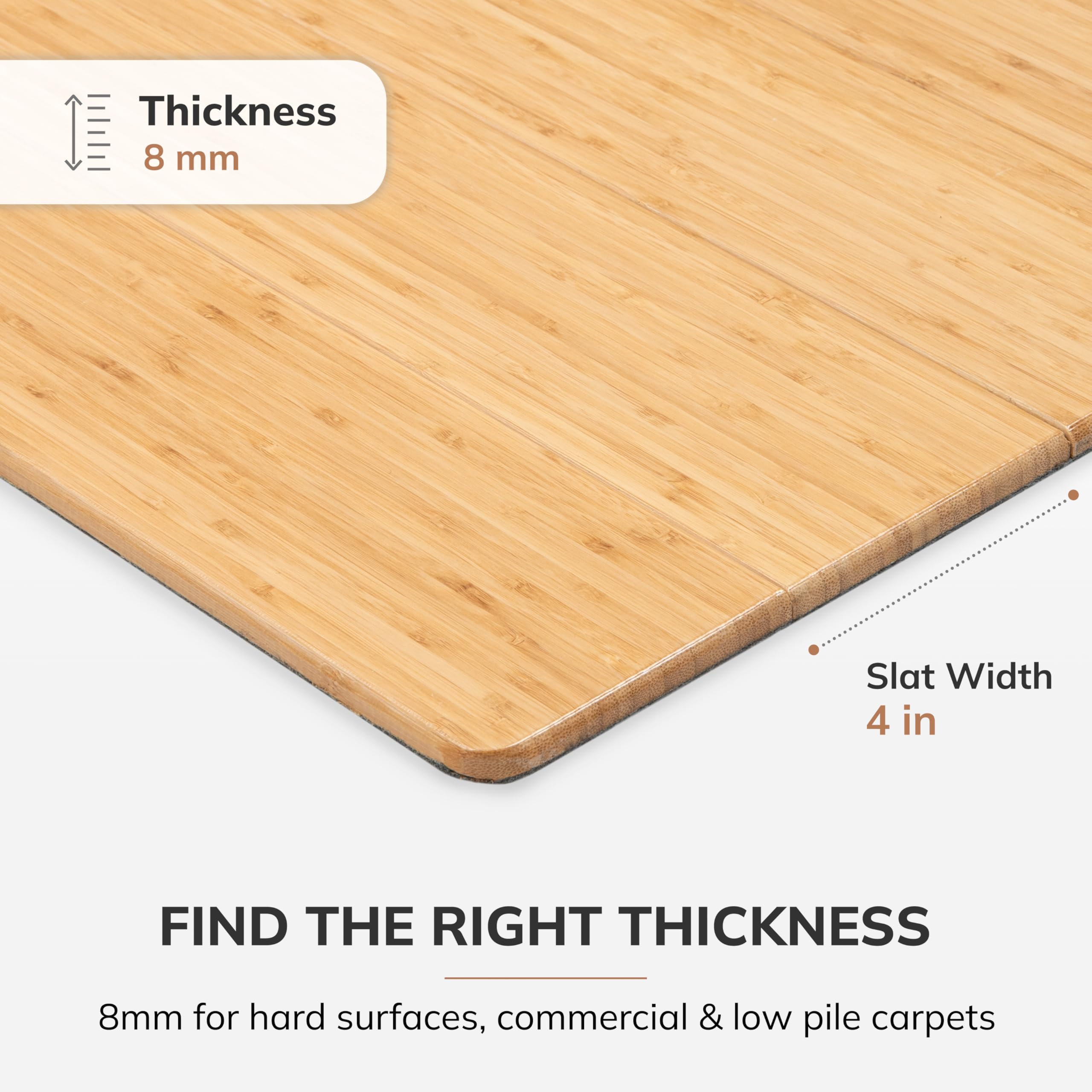 Premium Bamboo Chair Mat for Hardwood Floors – 8mm Thick, Anti-Slip & Heavy Duty – Office & Home Floor Protector for Desks, Workstations & Rolling Chairs – Ideal for Hardwood, Laminate & Tile Floors