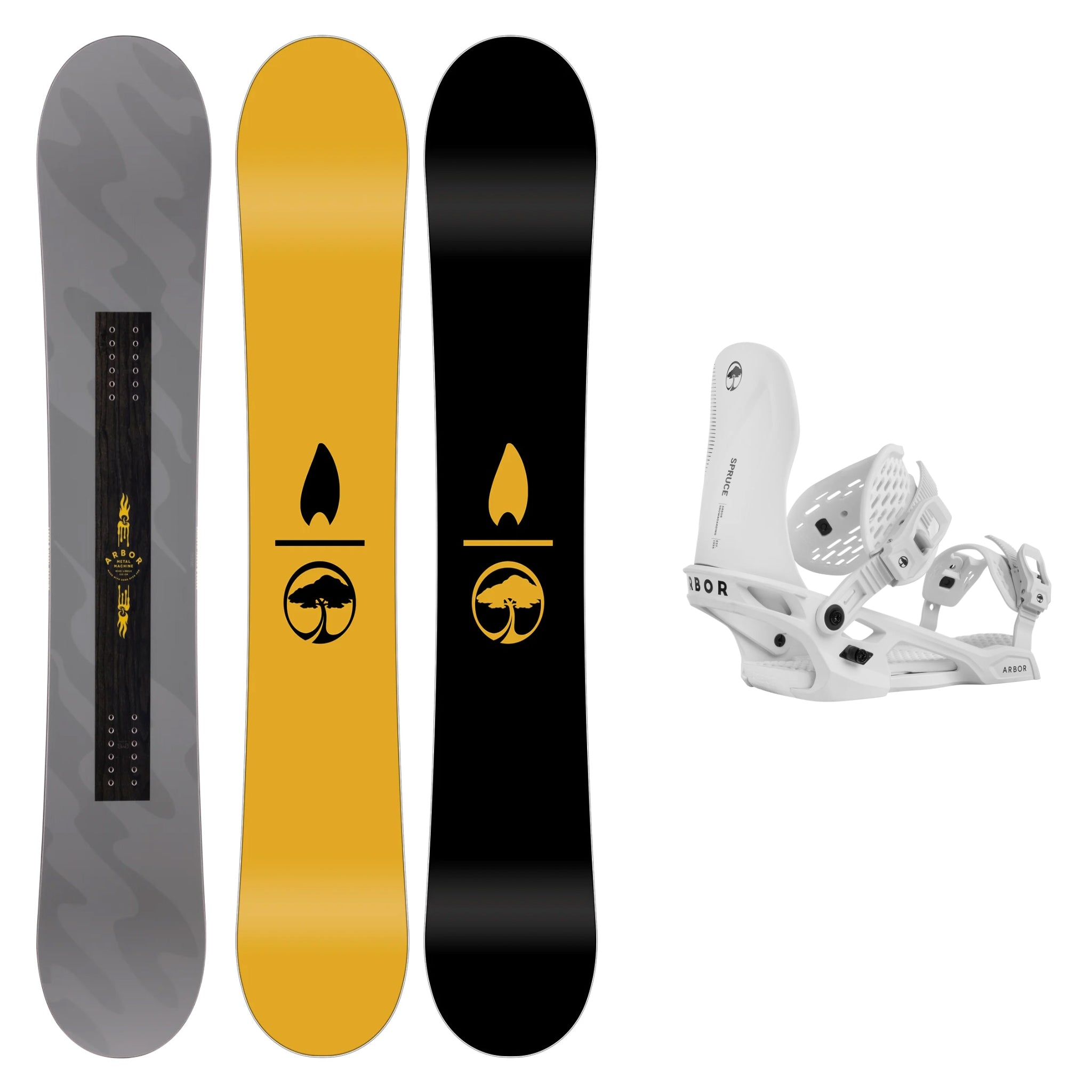 **2025 Arbor Metal Machine Camber Snowboard with Arbor Spruce Bindings - All-Mountain Freestyle Snowboard for Powder, Park & Groomed Runs**