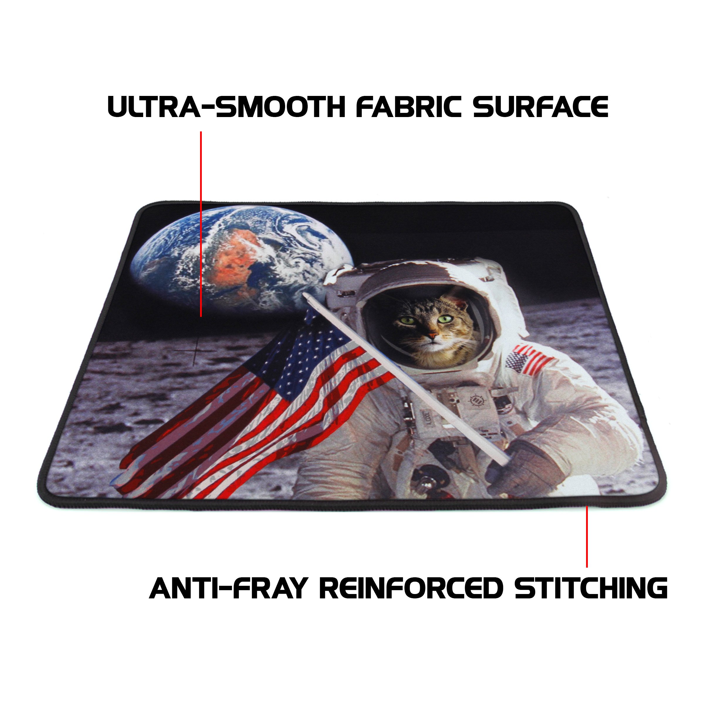 Funny Large Cat Gaming Mouse Pad - Patriotic Cat Astronaut Design (12.6x10.6 inches) | Non-Slip Rubber Base & Anti-Fray Stitching | Perfect for Gamers, Office Work & Home Computer Setup