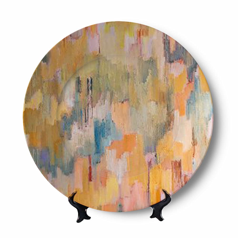 Abstract Round Ceramic Hanging Wall Plate - 8 Inch Handmade Decorative Art for Home & Office - Perfect for Living Room, Bedroom or Workspace Decor
