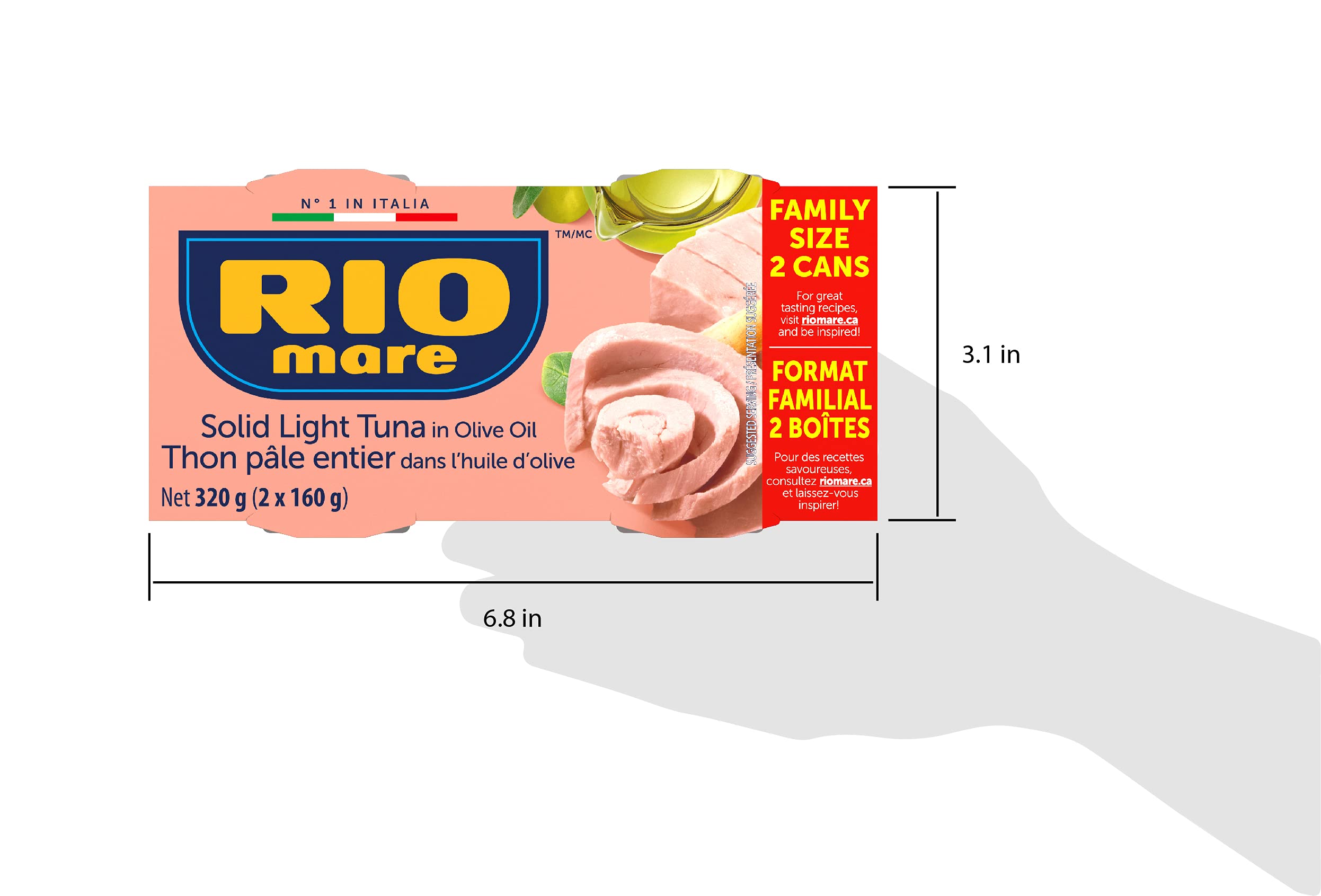 Rio Mare Solid Light Tuna in Olive Oil - High Protein Canned Tuna, 160g (2-Pack) | Perfect for Salads, Sandwiches & Quick Meals