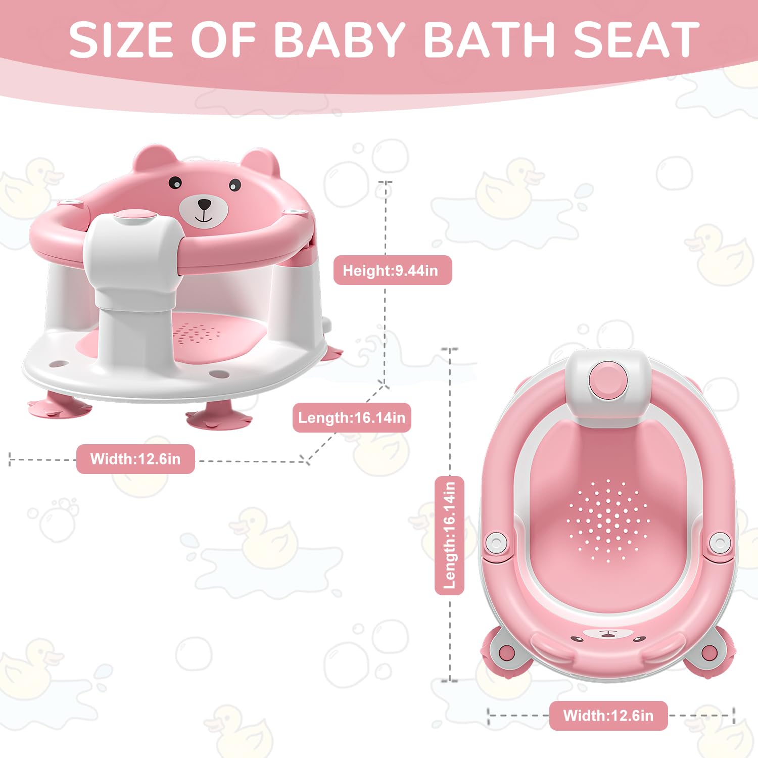 Non-Slip Baby Bath Seat for Infants 6-24 Months | Safe Toddler Bathtub Chair with 4 Suction Cups & Soft Cushion | Newborn Bathing Support for Sitting Up | Shower & Bath Time Safety Essential (Pink) - Perfect for Secure Bathing at Home or Travel