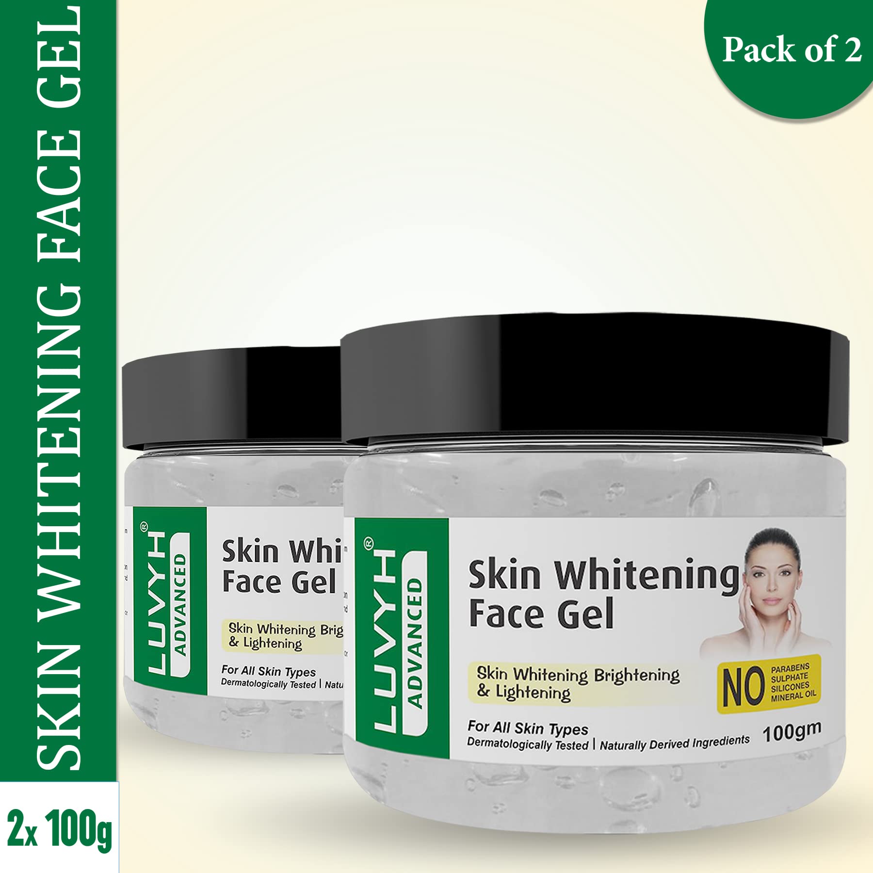 Luvyh Skin Whitening Face Massage Gel 200g (Pack of 2) - Brightening & Hydrating Facial Treatment for Glowing Skin | Perfect for Daily Skincare Routine & Spa Night