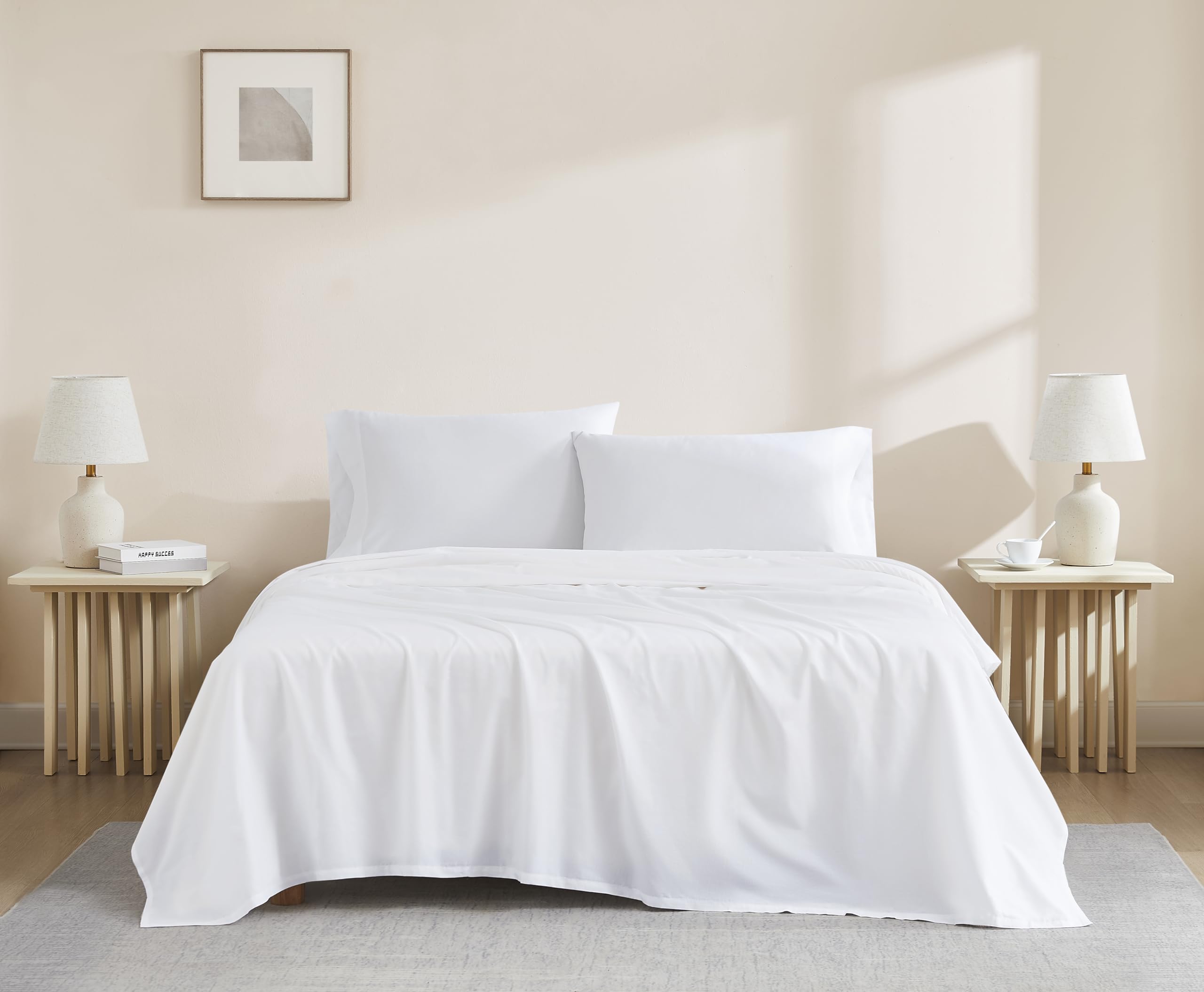 Luxury 100% Organic Cotton 4-Piece Queen Sheet Set - 144 Thread Count, Breathable & Soft, Arctic White - Perfect for Master Bedroom, Guest Room & Airbnb