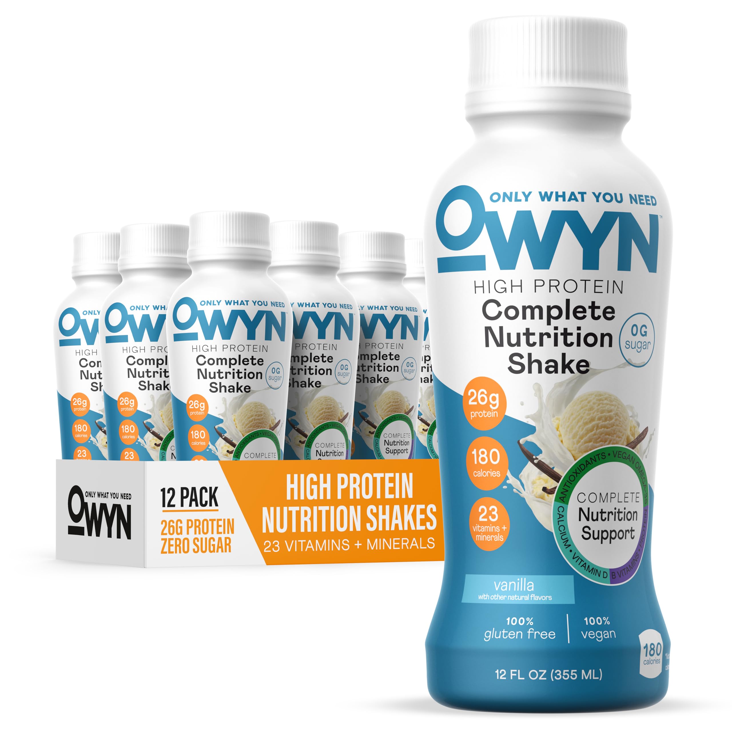 OWYN Only What You Need Protein Shake - High Protein Complete Nutrition Drink, Vanilla Flavor, 12 Fl Oz (12 Pack) | Post-Workout Recovery & Healthy Meal Replacement for Active Lifestyles