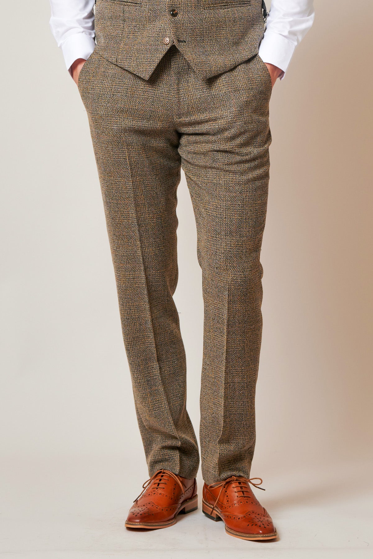 KRIS Women's Tan Tweed Two Piece Suit Set - Elegant Blazer and Skirt Outfit for Office, Business Meetings & Formal Events