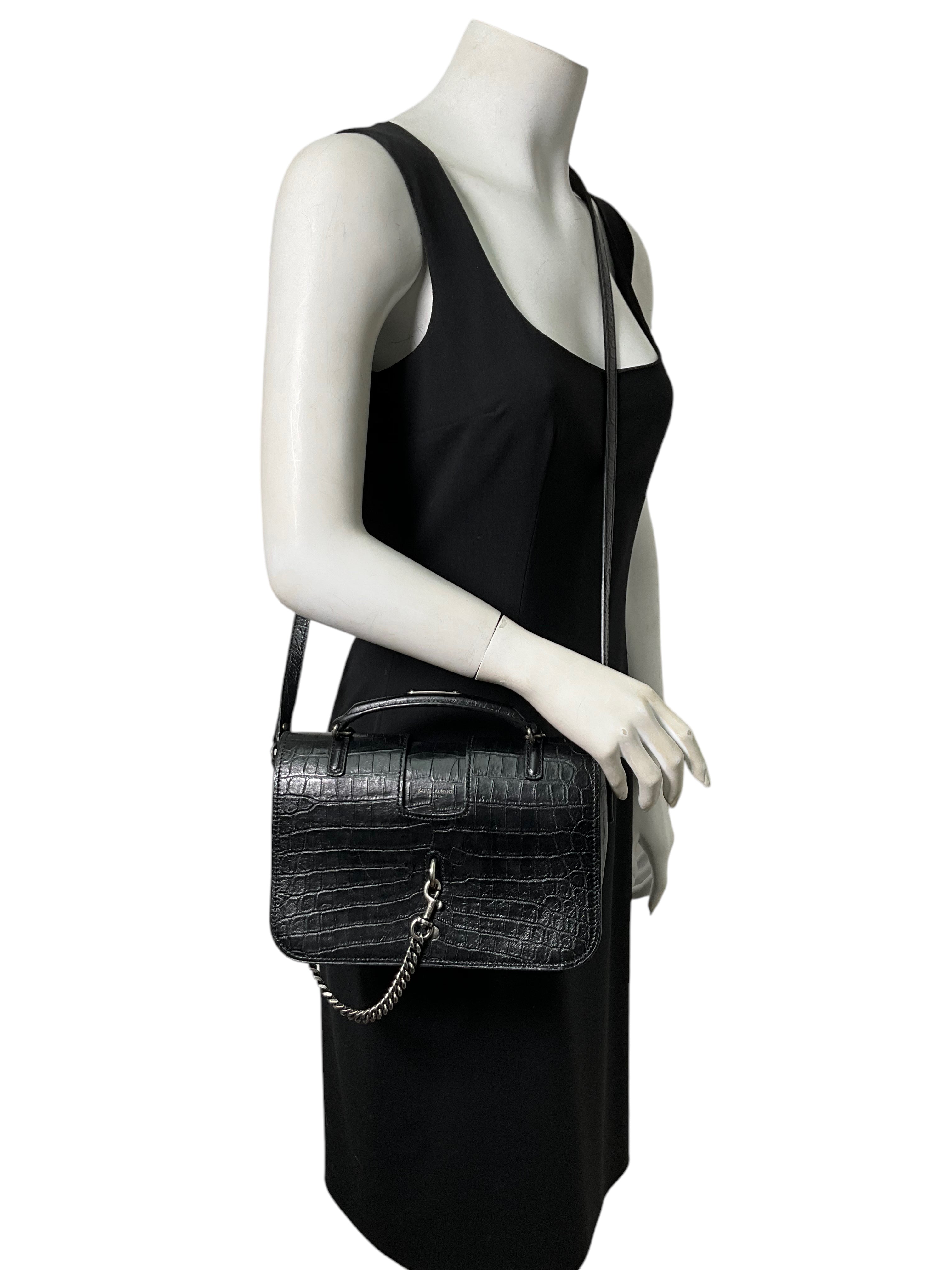 SAINT LAURENT Medium Charlotte Bag - Genuine Crocodile Embossed Leather Handbag for Women | Perfect for Work, Evening Events & Luxury Gift Giving