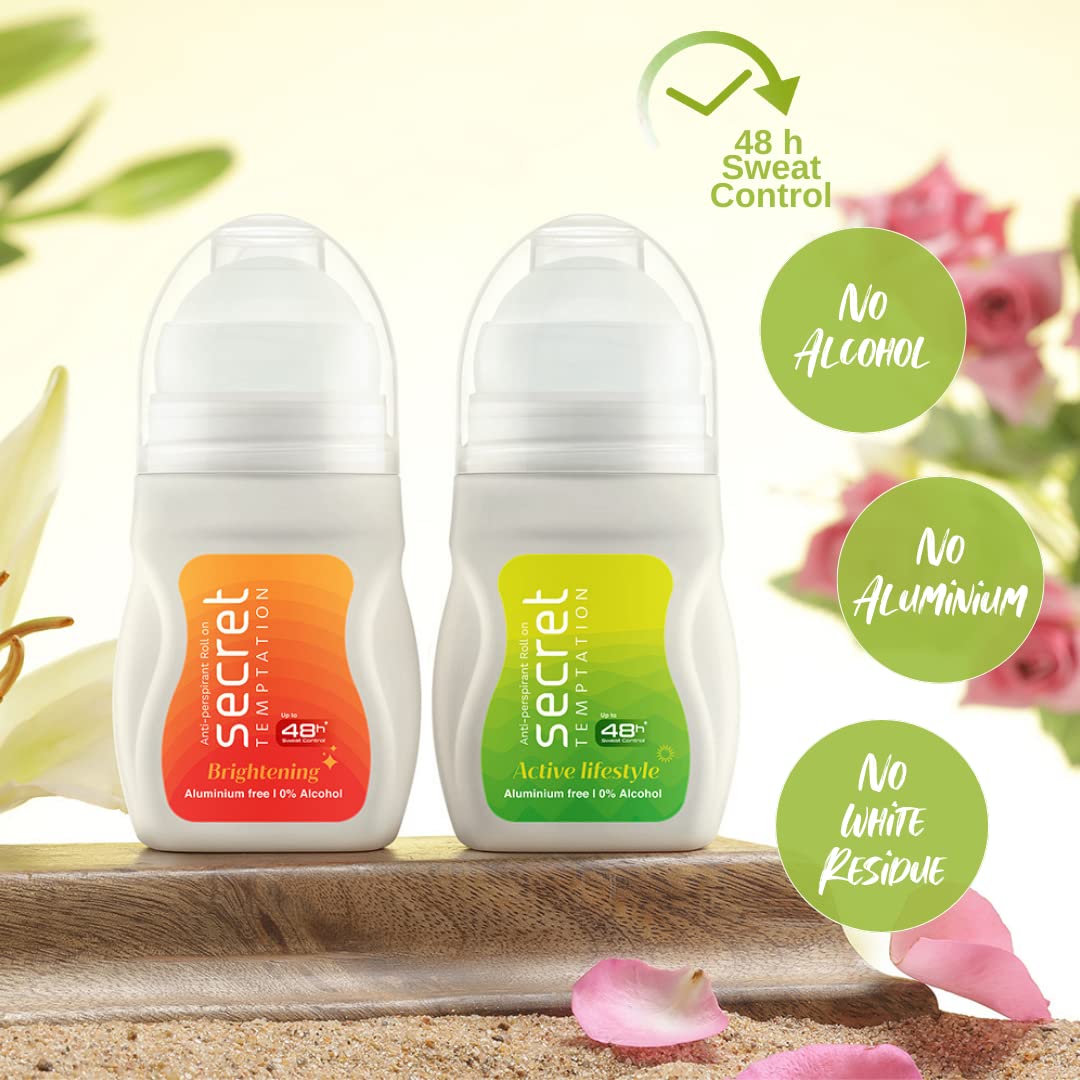 Secret Temptation Active Lifestyle & Brightening Fresh Underarm Roll-On Deodorant Combo for Women | Long-Lasting Odor Protection | Perfect for Gym, Work & Daily Freshness