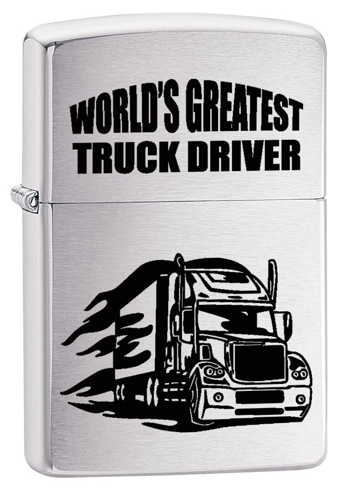 Zippo Lighter Brushed Chrome 76968 - World's Greatest Truck Driver Windproof Lighter | Perfect for Outdoor Camping, Road Trips & Everyday Carry