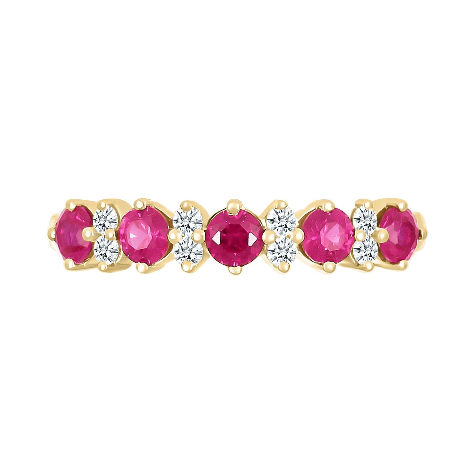10k Yellow Gold Ruby and White Sapphire Half Eternity Ring for Women - Elegant Wedding Band, Anniversary Gift, Promise Ring for Her - Perfect for Engagements, Valentine's Day & Special Occasions