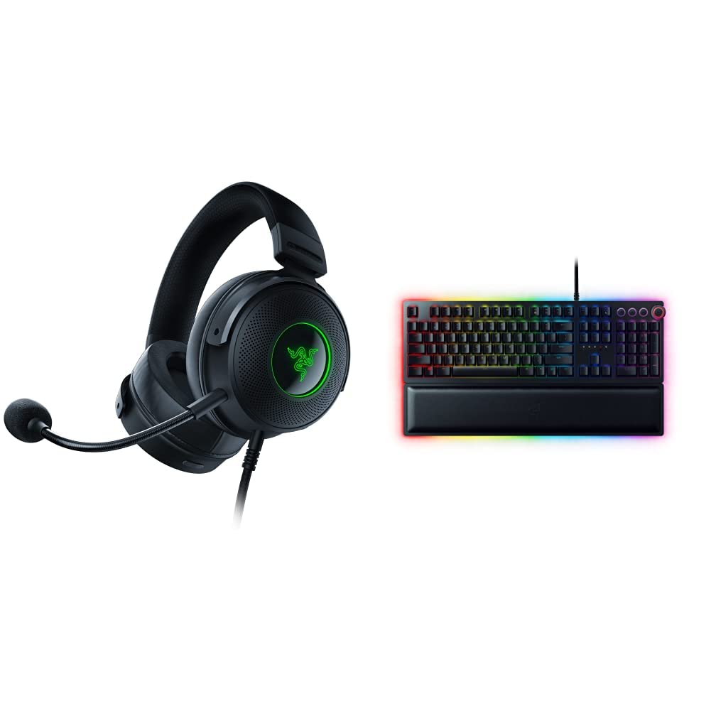 Razer Kraken V3 HyperSense Wired USB Gaming Headset with Detachable Microphone & Razer Huntsman Elite Mechanical Gaming Keyboard - Fast Optical Switches, Classic Black - Perfect for Competitive Gaming and Streaming