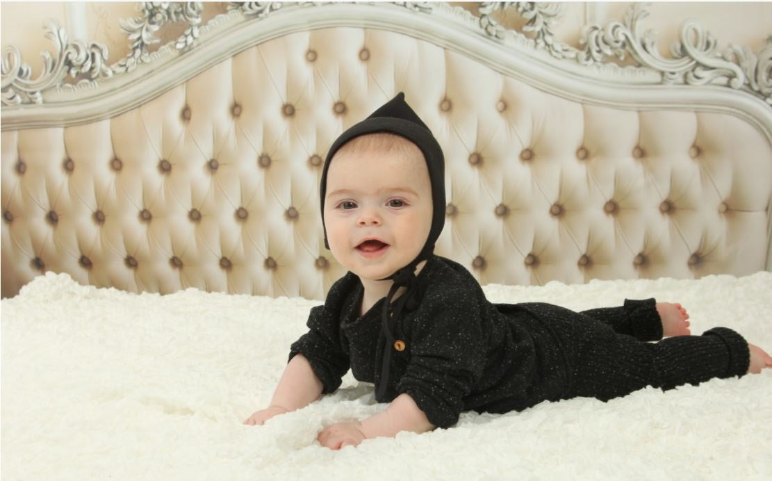 Amoureux Bebe Black Double Lined Mini Pixie Bonnet - Baby Headwear for Newborns & Toddlers - Perfect for Sleep, Outfits, and Photoshoots
