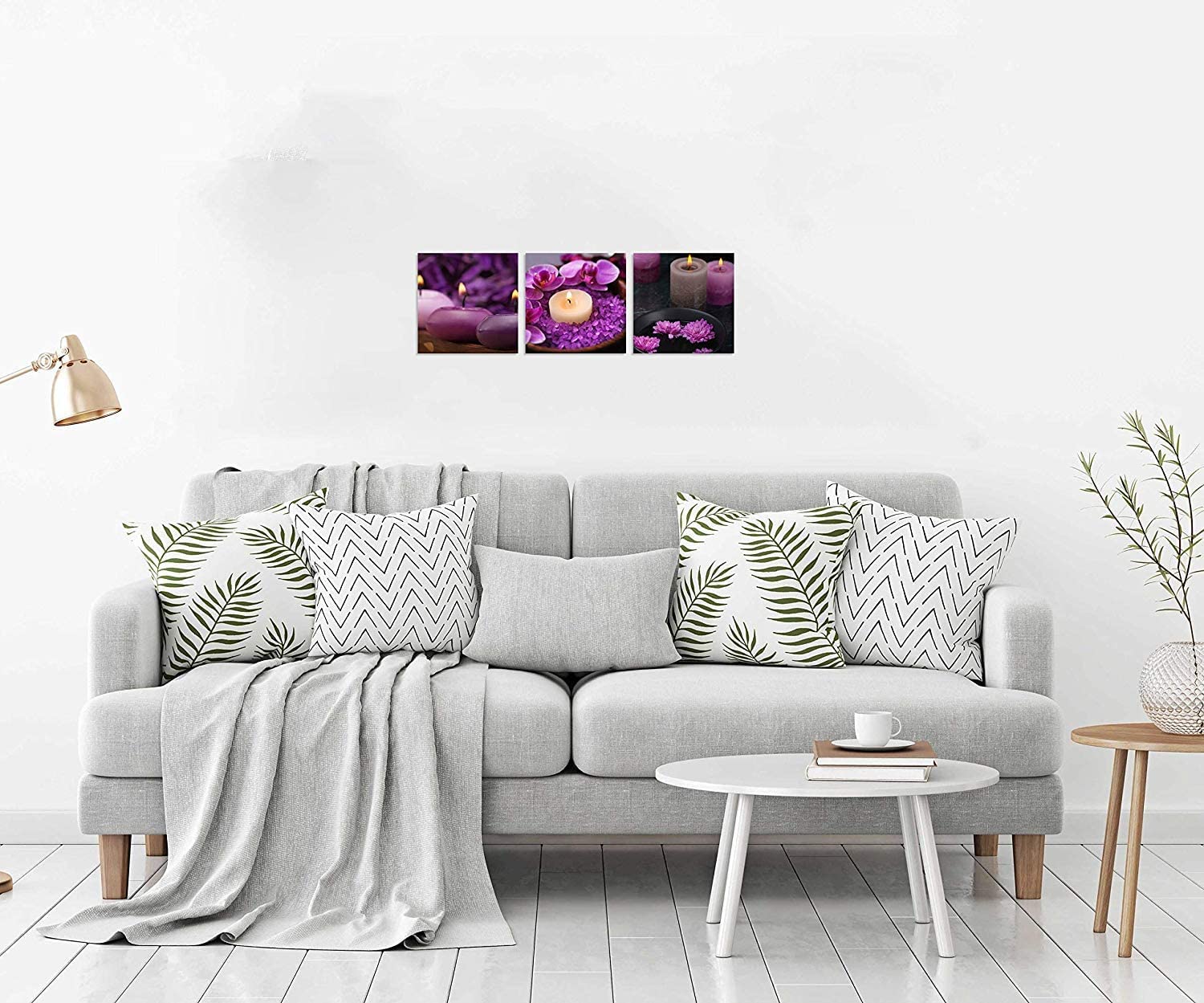 TutuBeer 3-Panel Purple Floral Canvas Wall Art - 20x20 Inch Framed Zen Spa Decor with Candles Still Life - Perfect for Home, Office, Kitchen & Meditation Room Wall Decor - Ready to Hang