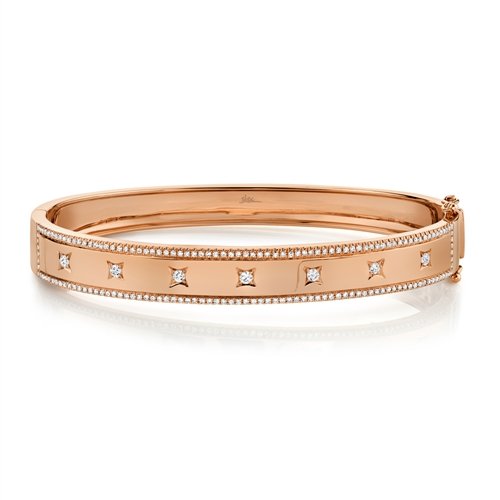 14K Gold 0.55 CTW Diamond Square Bangle Bracelet for Women - Elegant 7-Stone Luxury Jewelry Gift for Anniversary, Wedding & Special Occasions