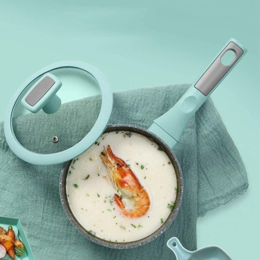 Turquoise Green 16cm Non-Stick Flat Bottom Wok Milk Pot - Perfect for Soup, Stew & Small Batch Cooking | Ideal for Home Kitchen, Dorm Cooking & Camping Meals