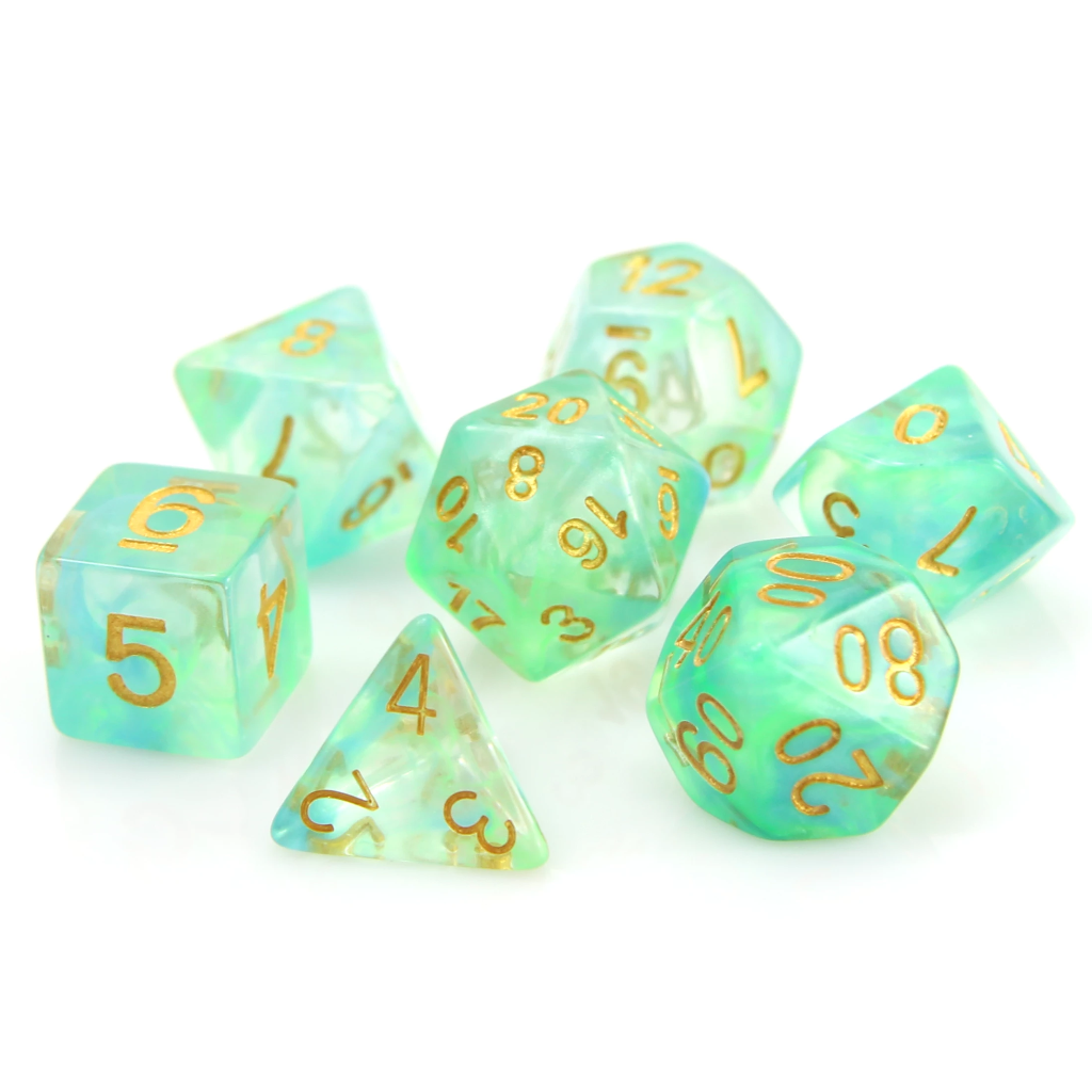 7 Piece RPG Dice Set with Emerald Green Glow - Perfect for Dungeons & Dragons, Pathfinder & Tabletop Gaming