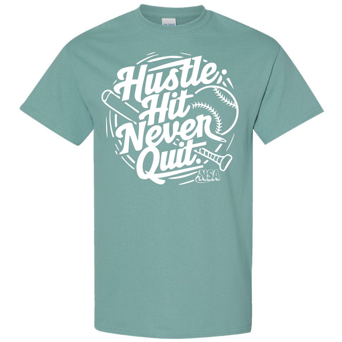 NSA Hustle Hit Never Quit Short Sleeve T-Shirt - Motivational Workout & Gym Shirt for Men & Women - Perfect for Fitness Training, Running & Casual Wear
