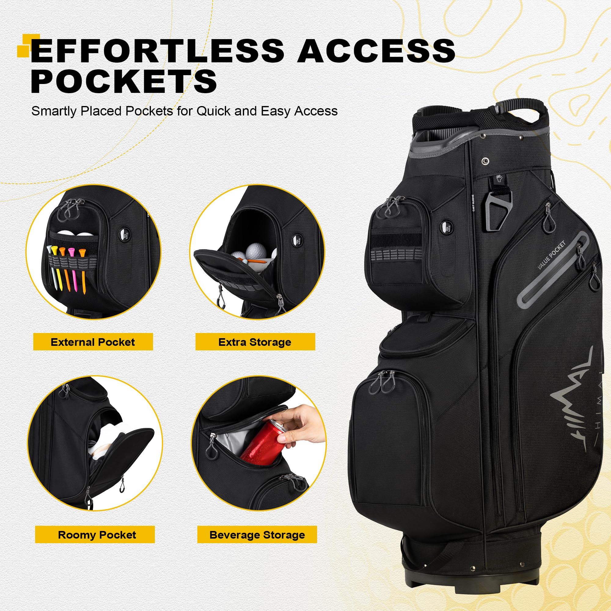 Premium 15-Way Golf Cart Bag with Padded Handles & Waterproof Rain Cover - Durable & Lightweight for Golfers - Perfect for Tournaments, Driving Range & Club Storage