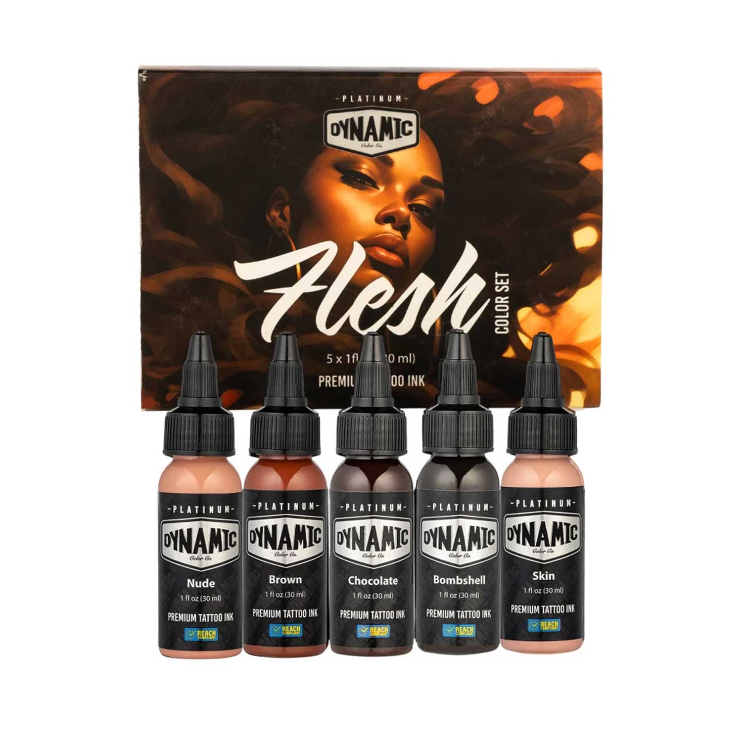 Dynamic Platinum Flesh 5 Bottle Color Set (1oz/30ml) - Professional Makeup Kit for Halloween, Cosplay & Special Effects - Perfect for SFX Artists, Theater & Film Productions