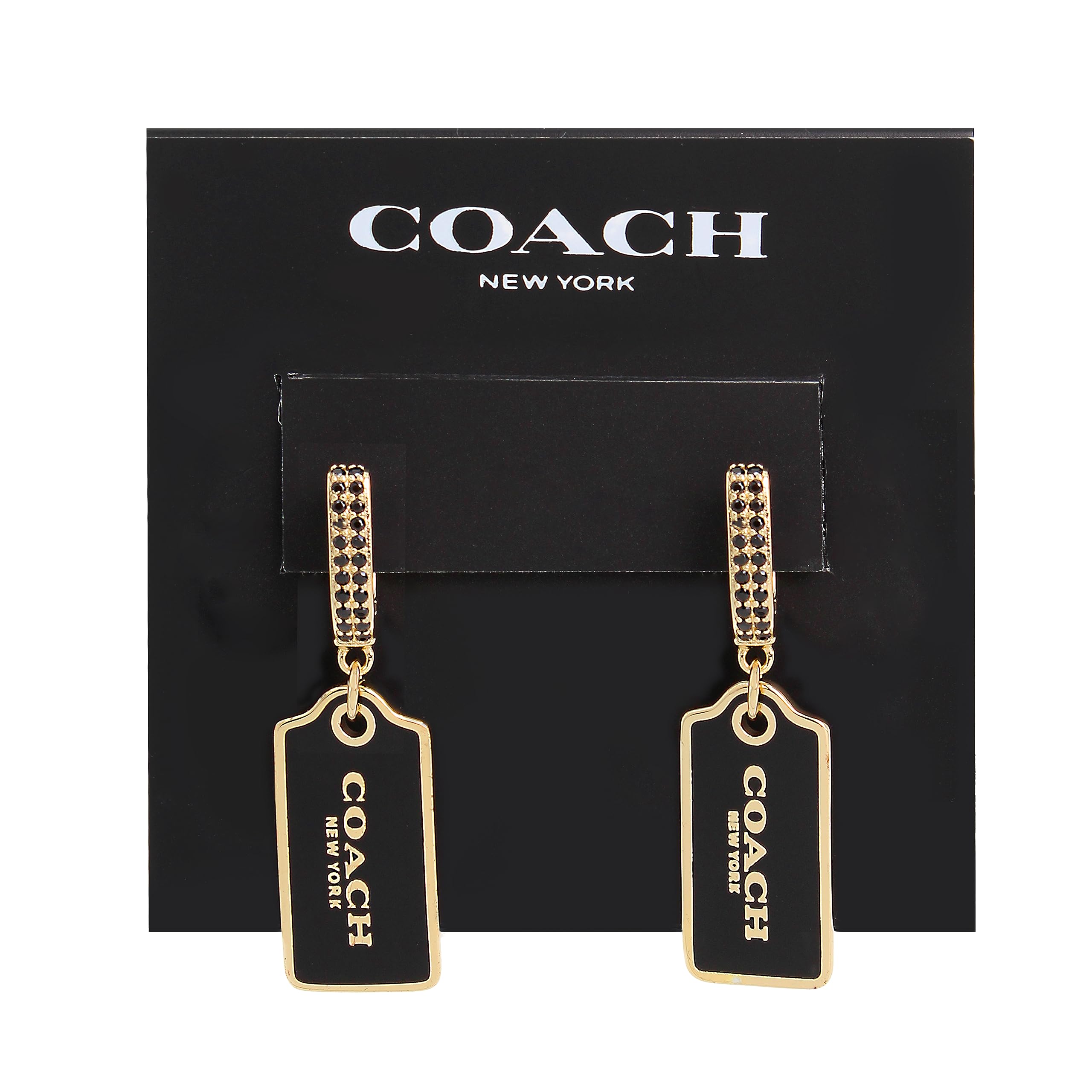 COACH Signature Hangtag Drop Earrings for Women - Gold-Tone Fashion Jewelry - Perfect for Parties, Weddings & Everyday Elegance