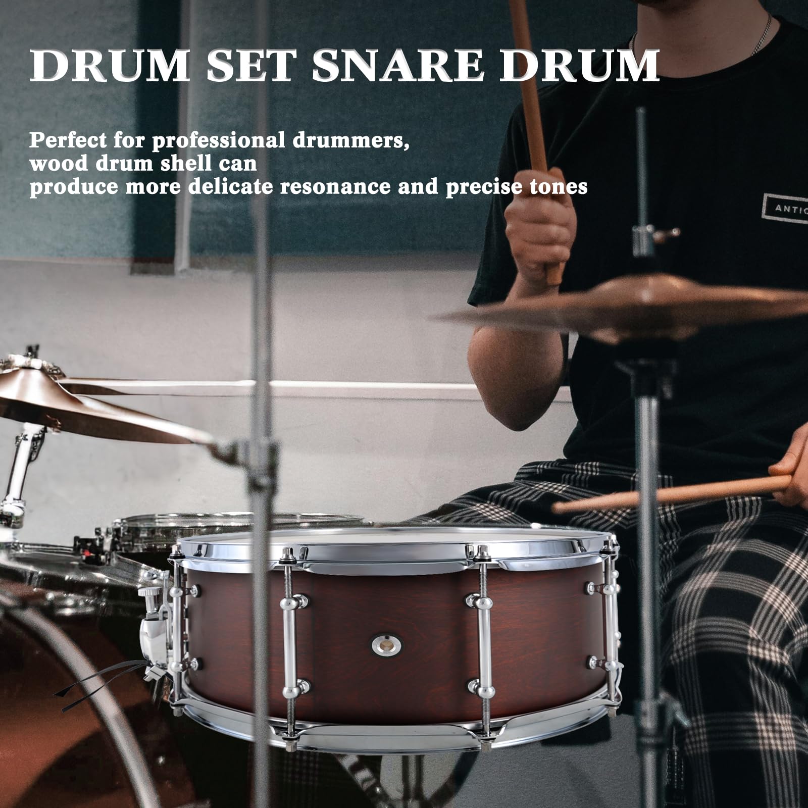 EASTROCK 14x6.5 Inch Professional Snare Drum with Reddish Brown Texture Finish - Premium Drum Set Accessory for Drummers & Adults - Perfect for Live Performances, Studio Recording & Drum Practice (Reddish Brown)