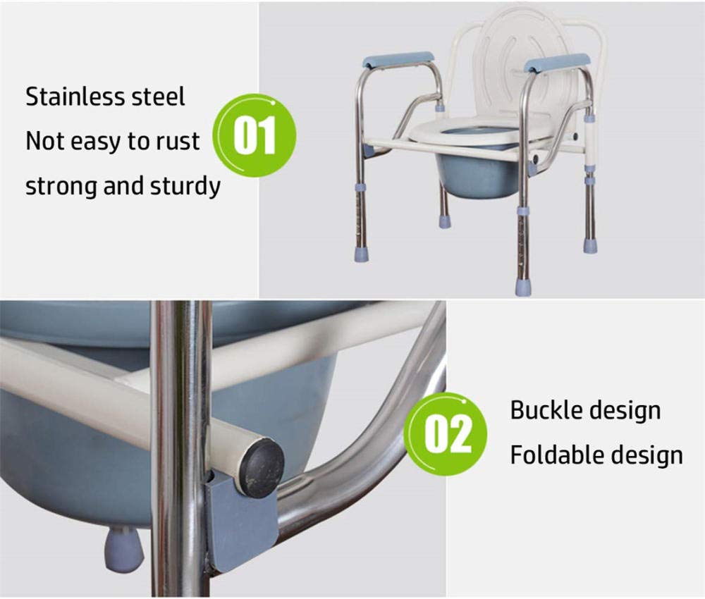 Adjustable Folding Bedside Commode Chair - Stainless Steel Elderly Toilet Seat with Removable Bucket - Height Adjustable Toilet Stool for Seniors, Pregnant Women & Disabled - Ideal for Home Care, Hospital & Mobility Assistance