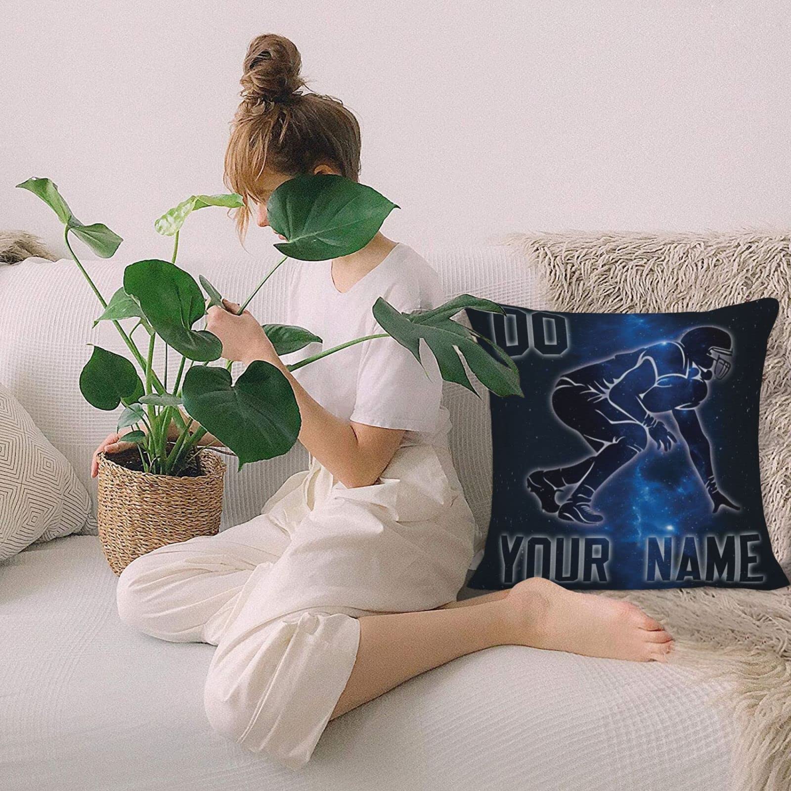 Custom Personalized Throw Pillow Covers 2-Pack - Add Name & Number - 18x18 & 16x16 Inch Football Themed Decorative Pillow Cases - Perfect for Sports Gifts, Home Decor, and Fan Merchandise