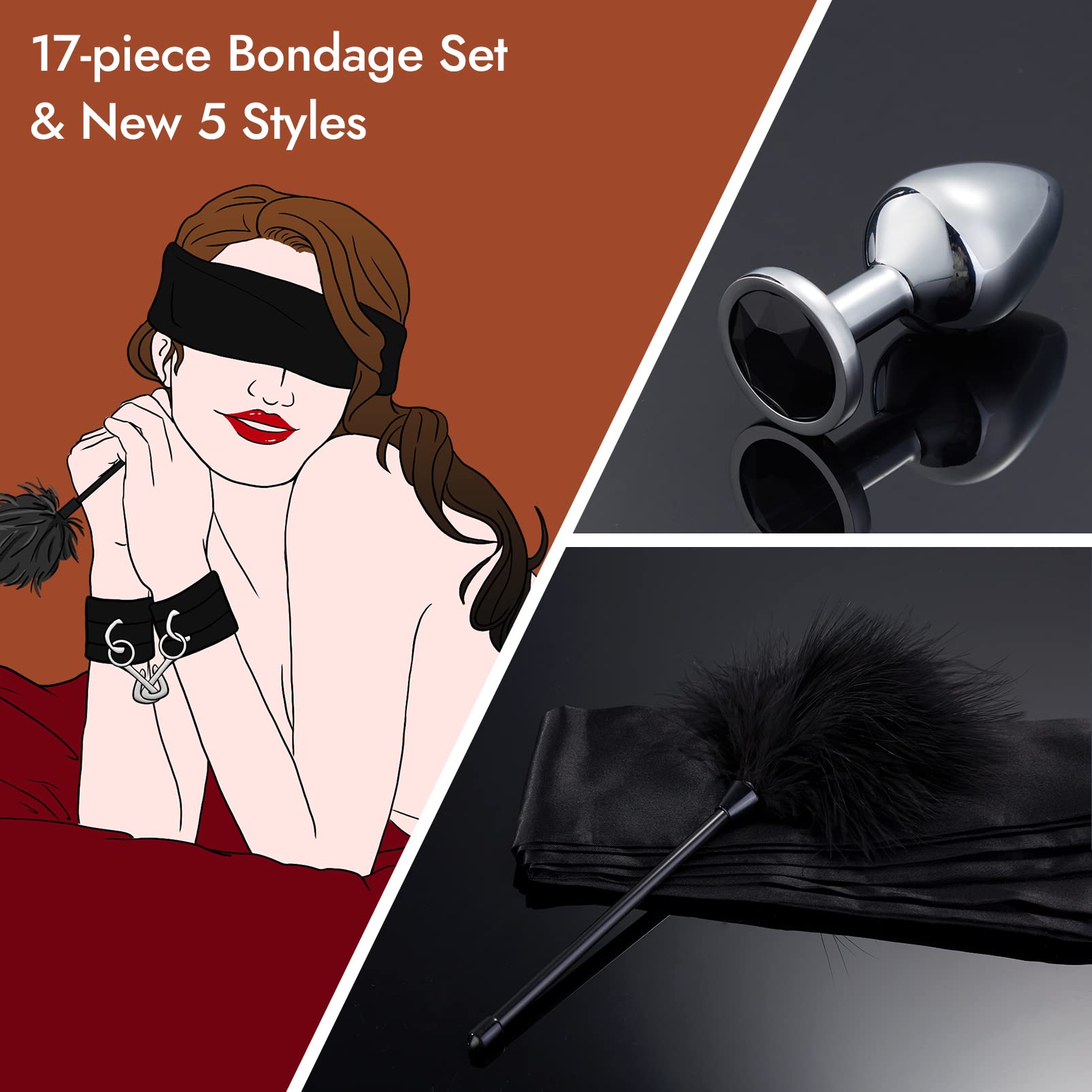 Premium BDSM Bondage Kit - Adjustable Handcuffs, Collar, Ankle Cuffs & 17-Piece Adult Toy Set for Couples | Sensual Play, Spicing Up Relationships & Intimate Exploration