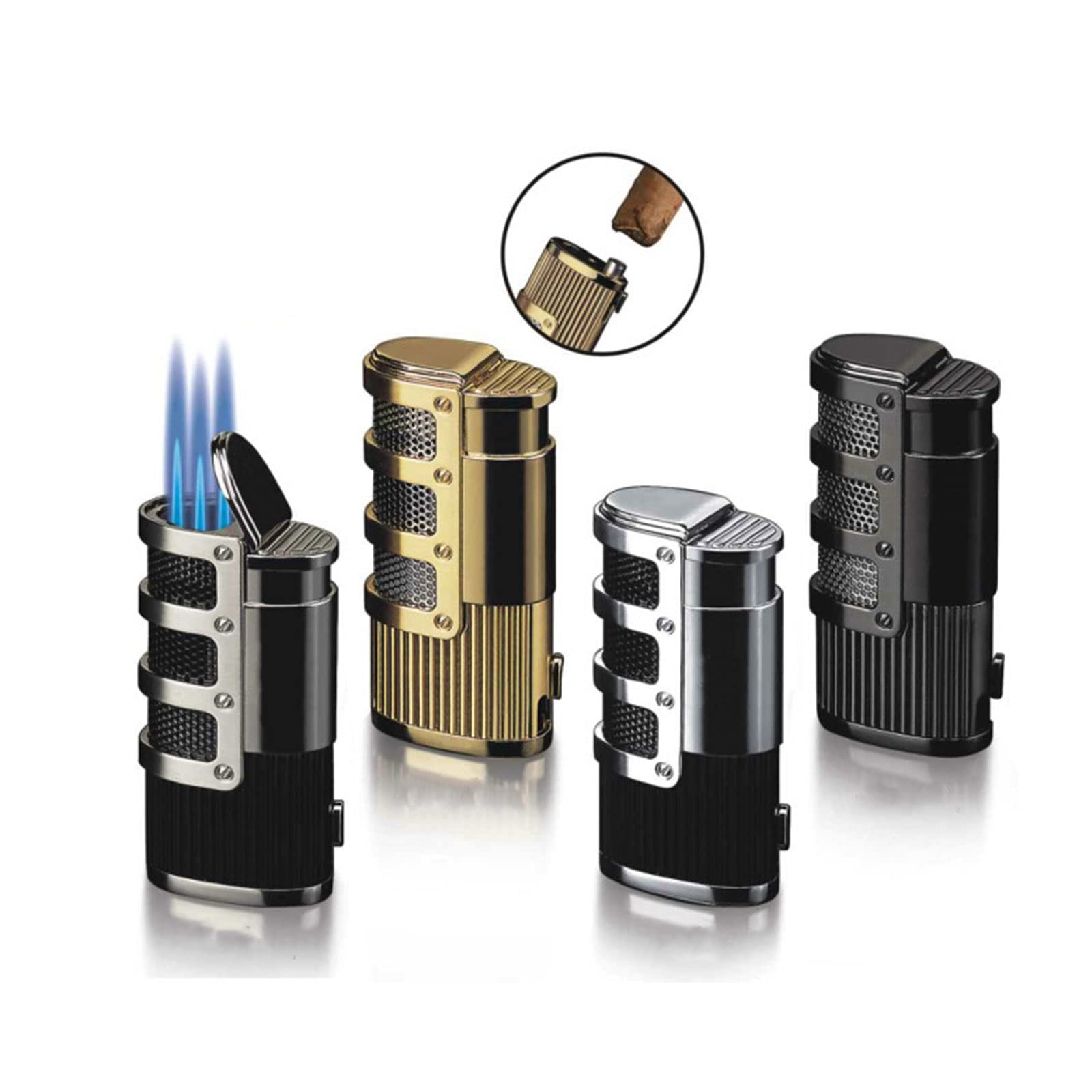 Triple Jet Blue Flame Torch Lighter - Windproof Refillable Butane Lighter for Cigar Smoking & Outdoor Use