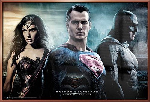 Batman vs Superman Dawn of Justice Framed Movie Poster - 36x24 Inches Wall Art Print Featuring Batman, Superman & Wonder Woman - Perfect for Home Theater, Man Cave, or Superhero Fan Gift