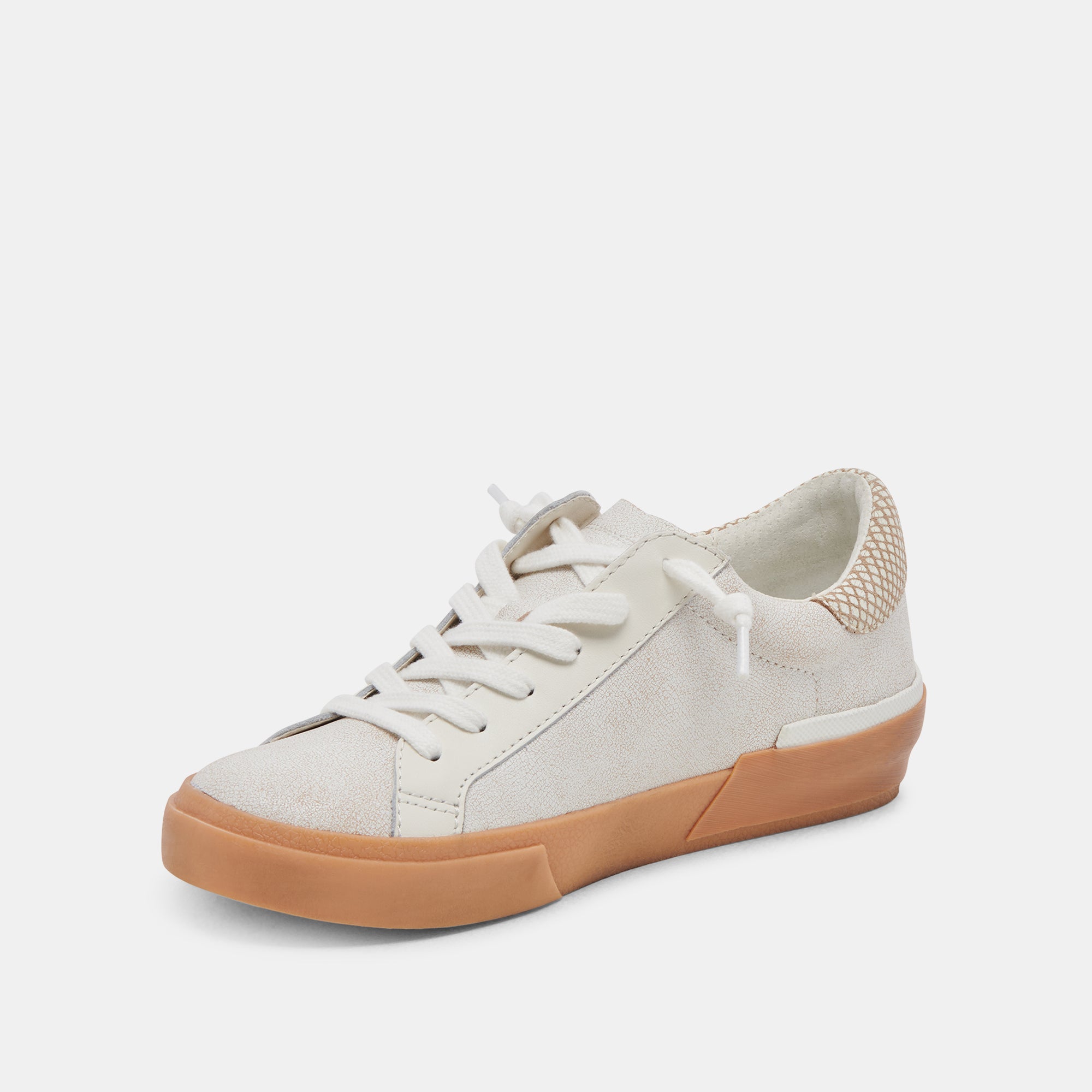 ZINA SNEAKERS Women's Ivory Multi Crackled Leather Fashion Sneakers - Comfortable Casual Shoes for Walking, Running, and Everyday Wear