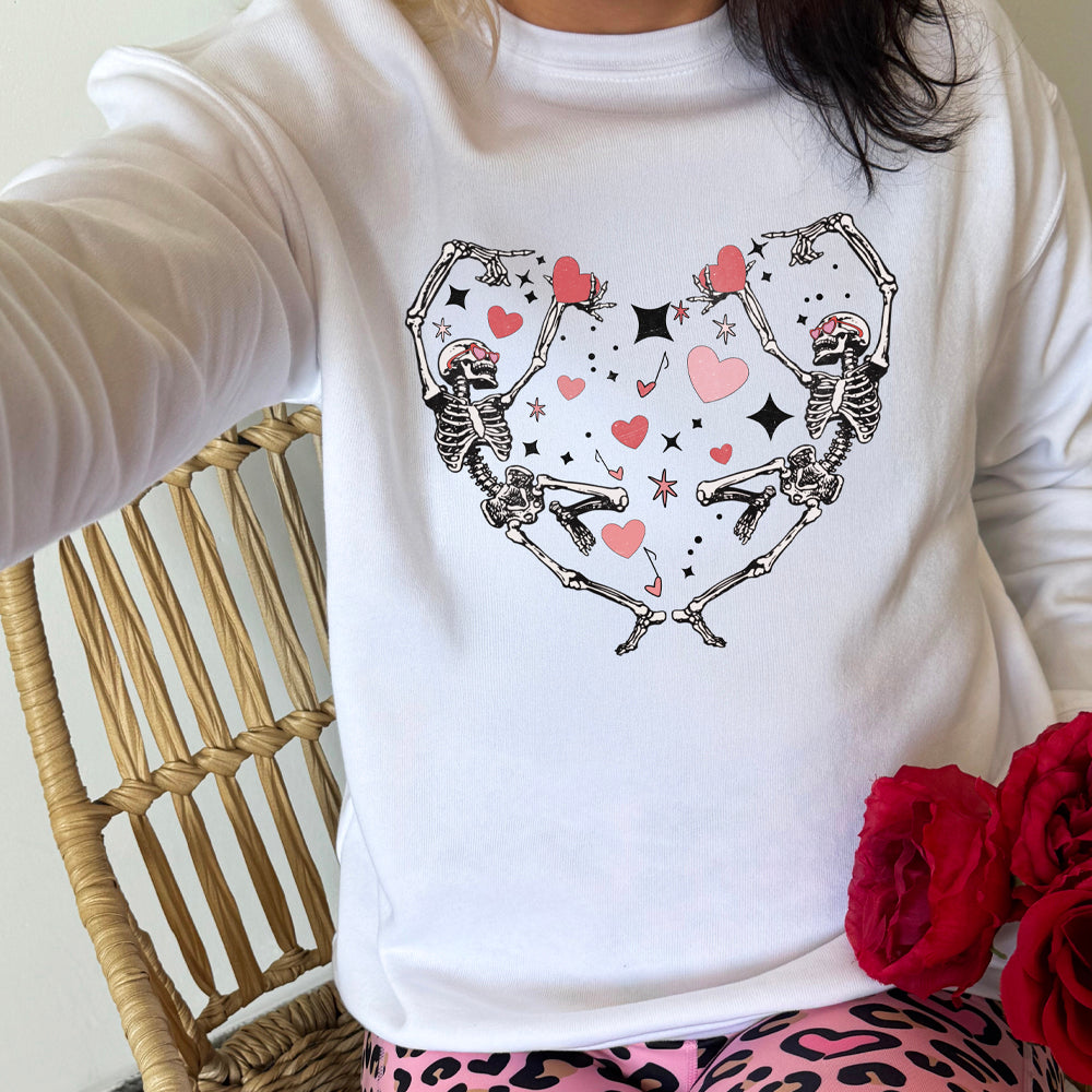 Skeletons Heart Crew Neck T-Shirt - Gothic Halloween Graphic Tee for Men & Women | Perfect for Halloween Parties, Casual Wear & Street Fashion