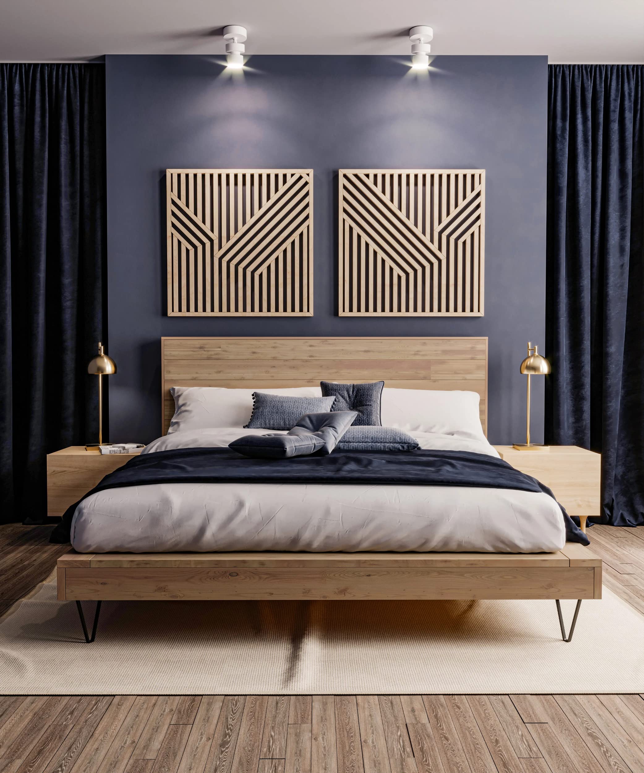 Modern Abstract Wood Wall Art Set of 2 - Geometric Wooden Wall Decor for Living Room, Bedroom & Office - Handcrafted Scandinavian Style Panels (11.63