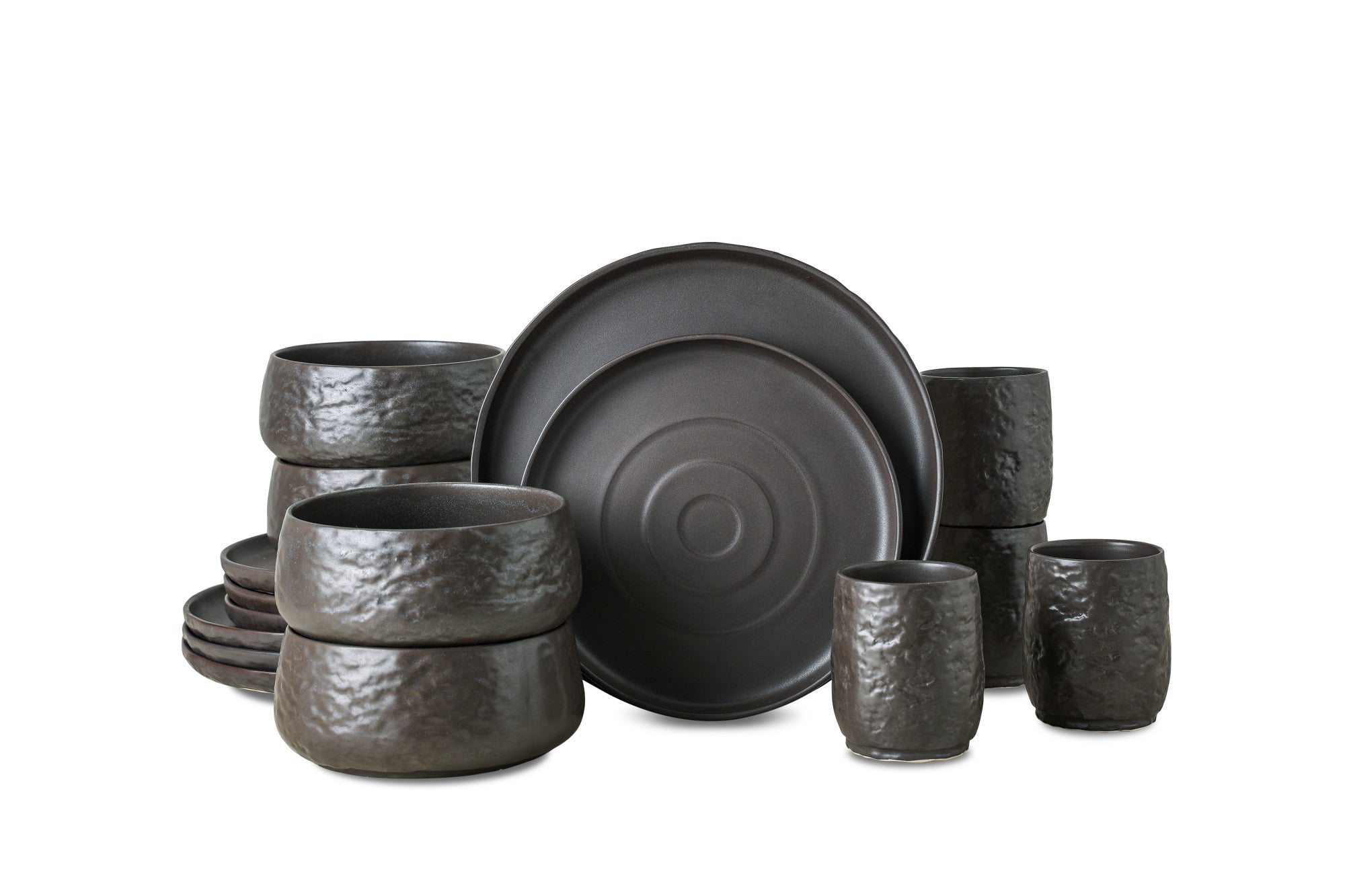 Premium Shosai Stoneware Dinnerware Set - 16-Piece Black Ceramic Plates, Bowls & Mugs - Durable & Stylish for Everyday Dining, Entertaining & Restaurant Use