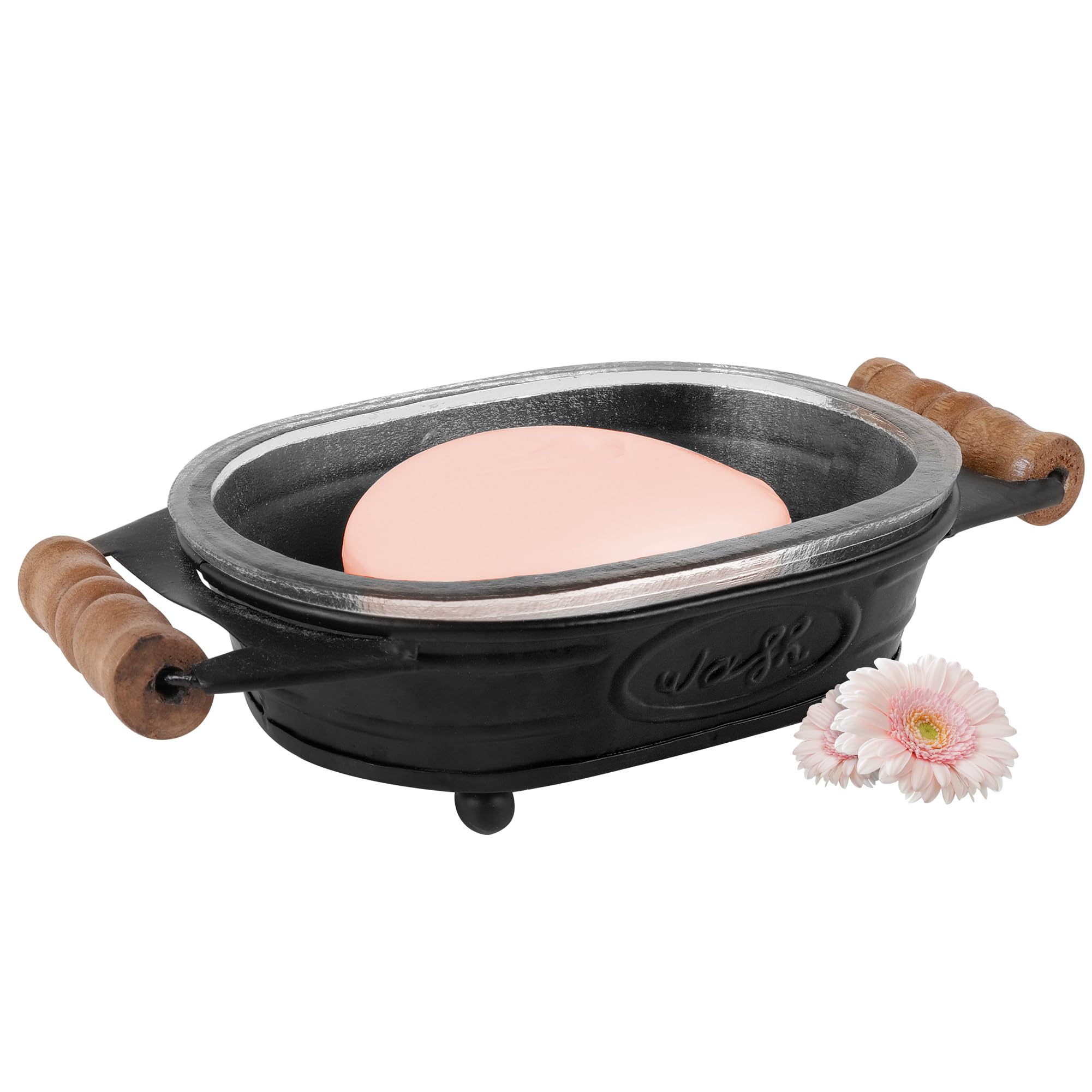 Autumn Alley Black Farmhouse Soap Dish with Wooden Handles - Rustic Bathroom & Kitchen Soap Tray - Vintage Style Farmhouse Decor for Sink, Bathtub, and Countertop - Perfect Farmhouse Bathroom Accessories for Home Decor