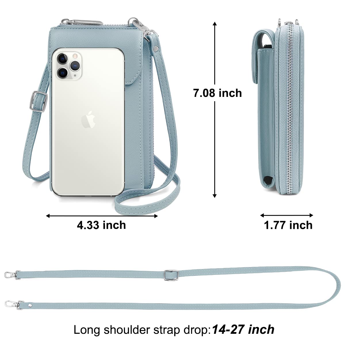 REETEE Women's PU Leather Crossbody Phone Bag with Credit Card Slots - Small Shoulder Purse Wallet for iPhone & Android Phones Under 6.5 Inch (Blue) | Perfect for Travel, Shopping & Everyday Use