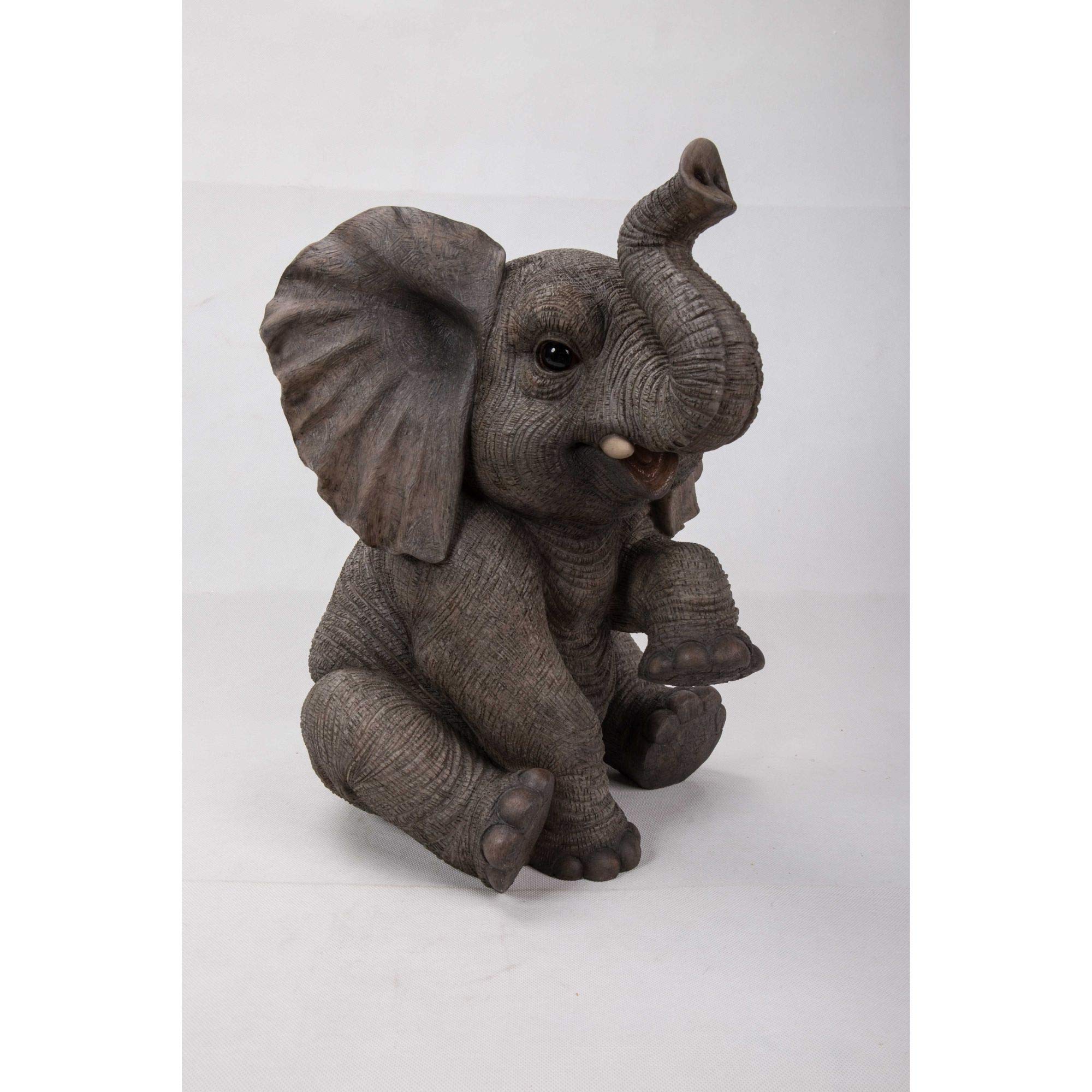 15.5 Inch Baby Elephant Garden Statue with Raised Trunk - Outdoor Decor for Lawn, Patio, and Flower Beds - Perfect for Home Garden Decoration and Gift Idea