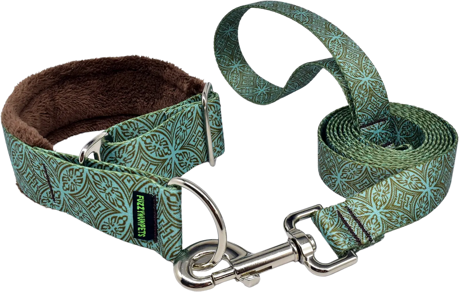 1.5 Inch Teal & Chocolate Lattice Everyday Limited Slip Dog Collar - Comfortable Adjustable Pet Collar for Small Medium Dogs, Perfect for Daily Walks & Training