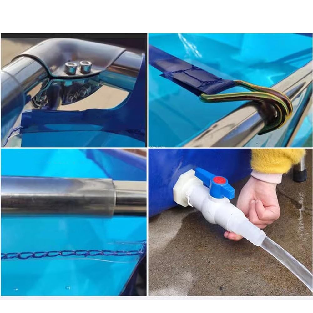 Above Ground Transparent Aquarium Pool with Drain Valve - PVC Canvas & Steel Frame Pond for Koi Goldfish - Blue & Clear 100x66x60cm - Perfect for Backyard Fish Tanks, Garden Ponds, and Outdoor Aquatic Displays