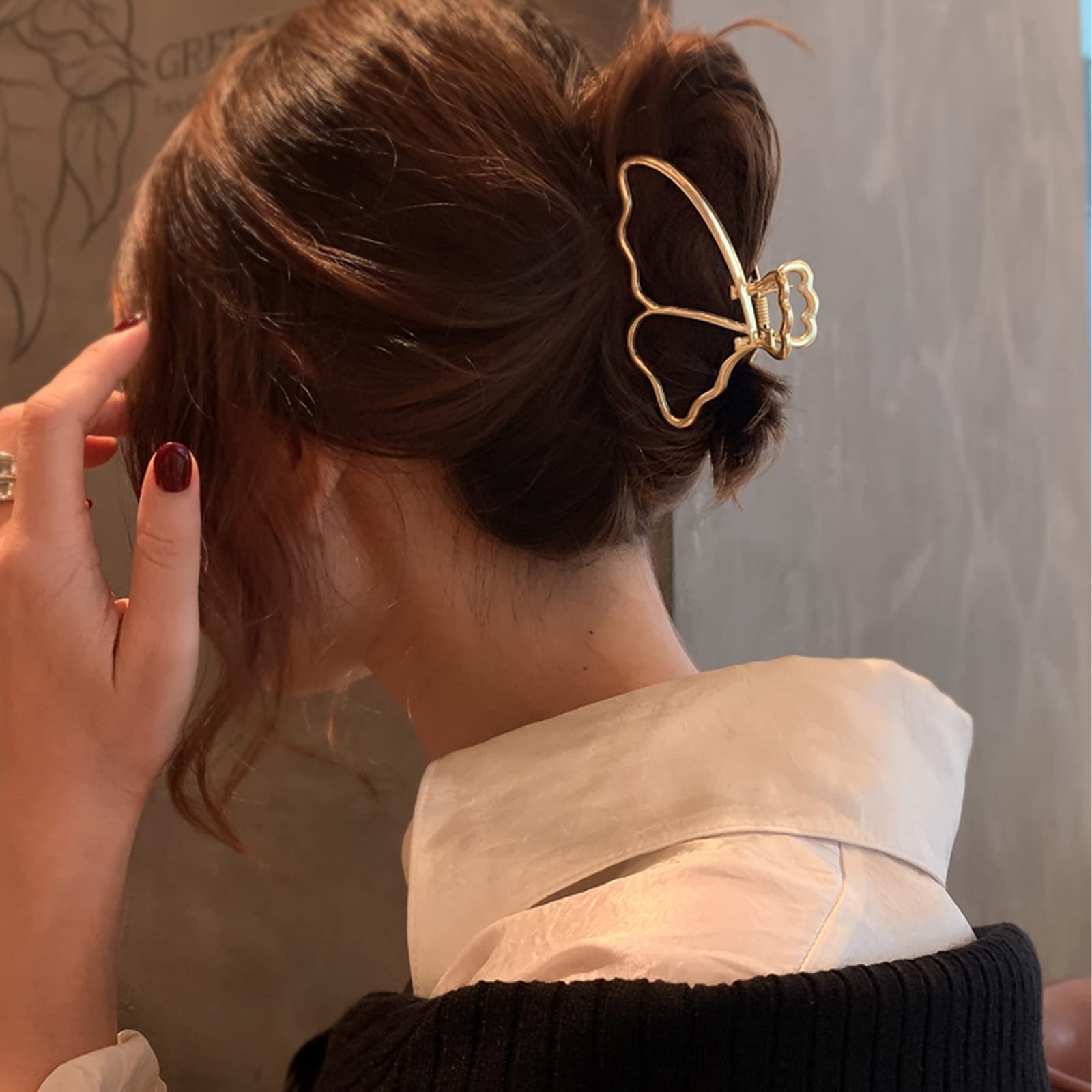 STYLEDOSE Women's Metal Claw Hair Clips - 4 Pack Gold Butterfly Hair Clutchers for Girls & Women | Hair Accessories for Ponytails, Buns & Updos