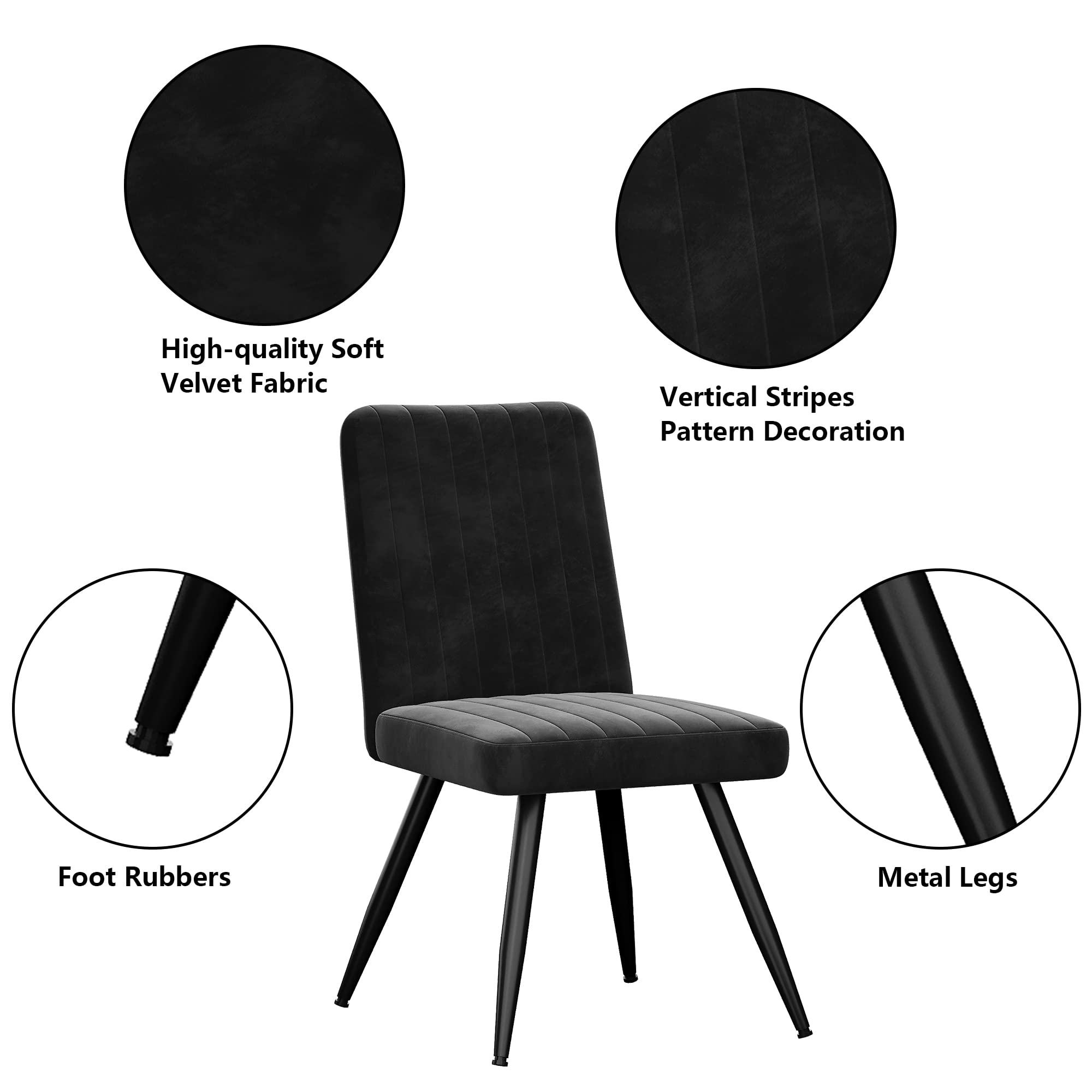 Modern Velvet Dining Chairs Set of 2 - Upholstered Mid Century Kitchen Accent Chairs with Metal Legs, Armless Leisure Chairs for Living Room, Office Desk or Dining Area - Black | Perfect for Small Spaces, Apartments and Contemporary Home Decor