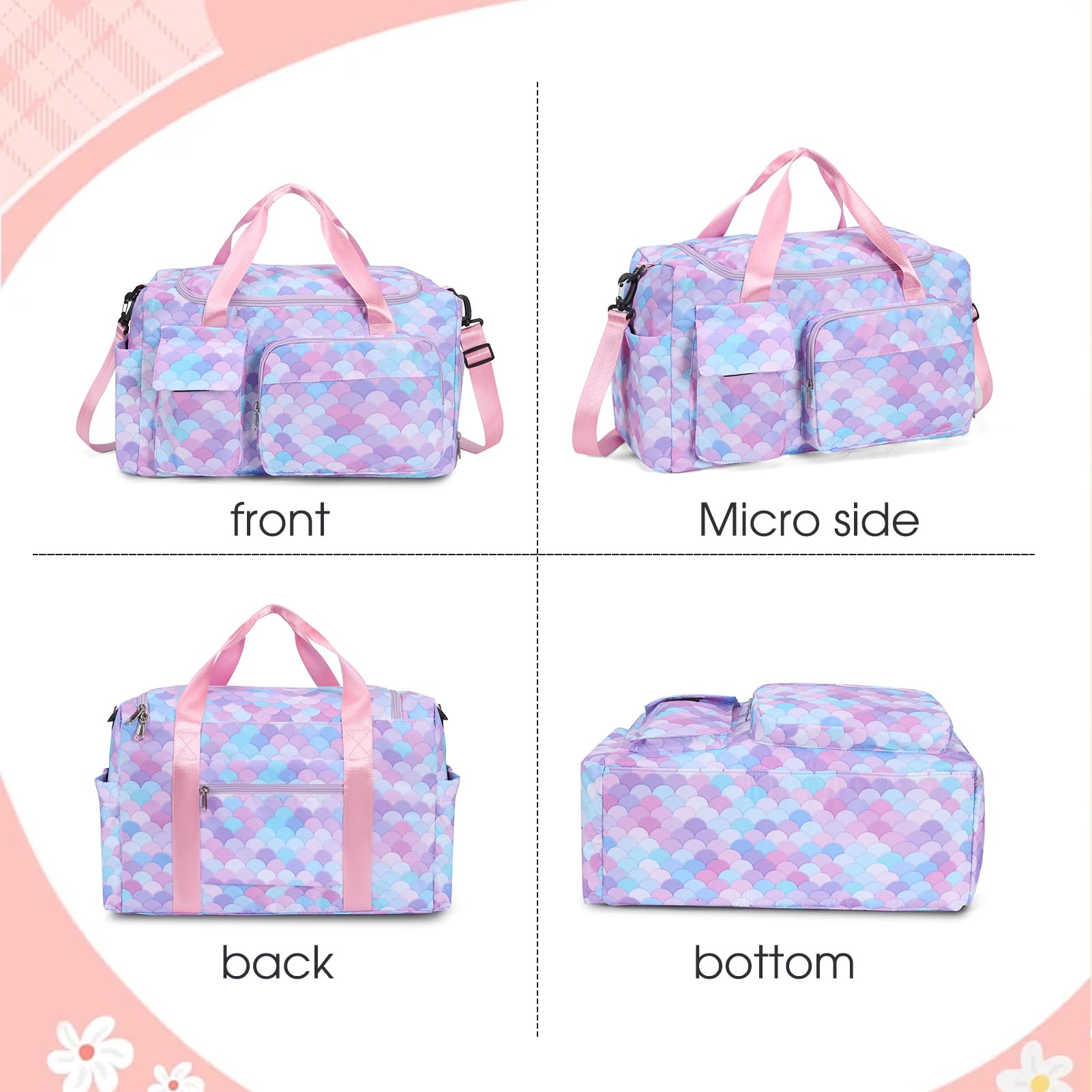 Mermaid Purple Kids Duffle Bag for Girls - Waterproof Travel Overnight Bag with Shoes Compartment | Perfect for Dance Class, Sleepovers & Weekend Getaways